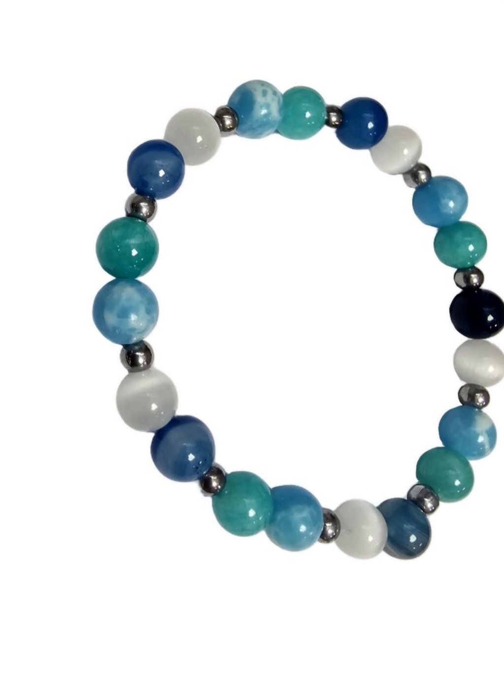 Handmade Natural Gemstone Beaded Bracelet, Larimar, Amazonite, Blue L Size ONE SIZE - 2 Thumbnail
