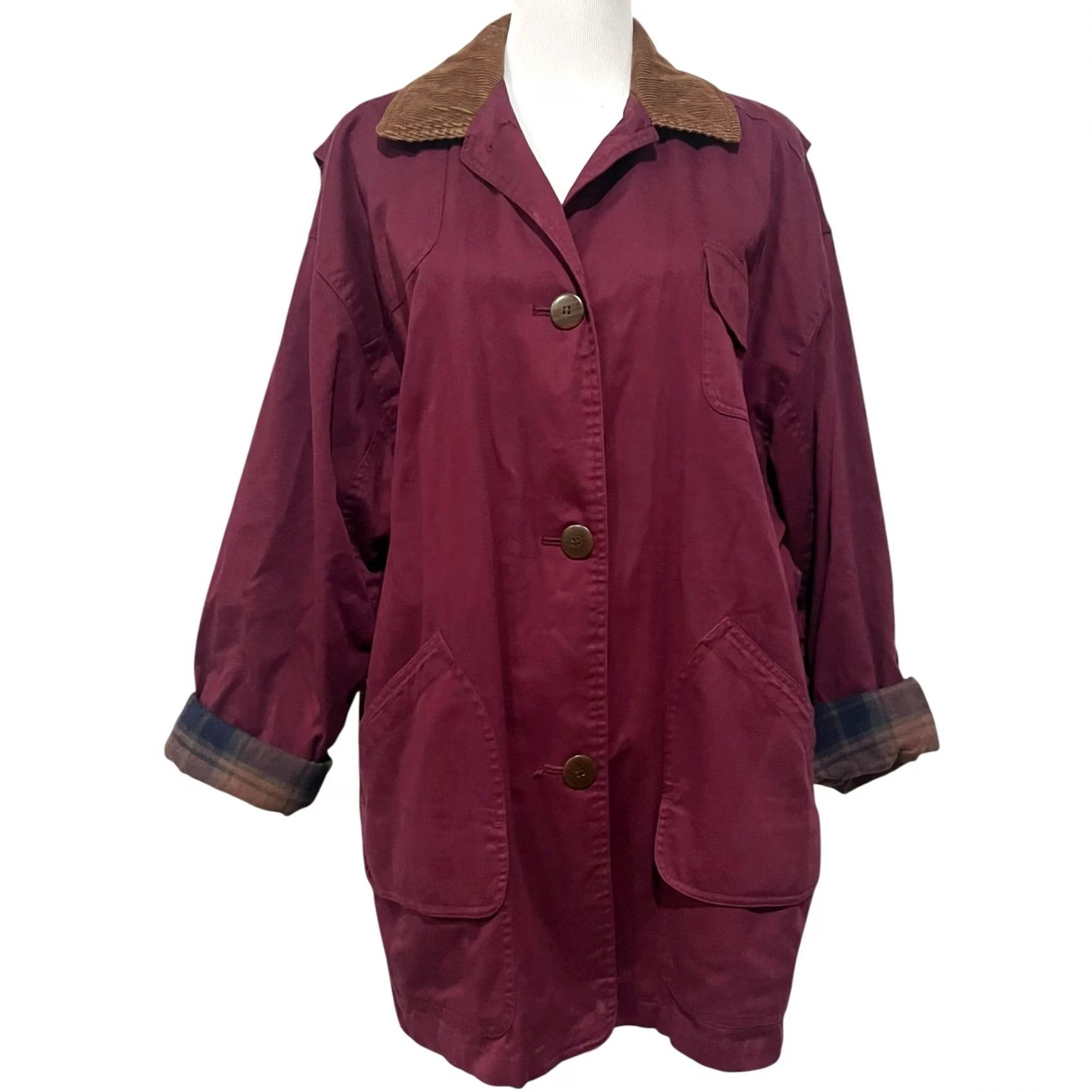 Vintage VINTAGE Outbrook Chore Jacket Womens M Burgundy Cotton Twill Plaid Lined Jacket Coat Size M / US 6-8 / IT 42-44 - 2 Thumbnail