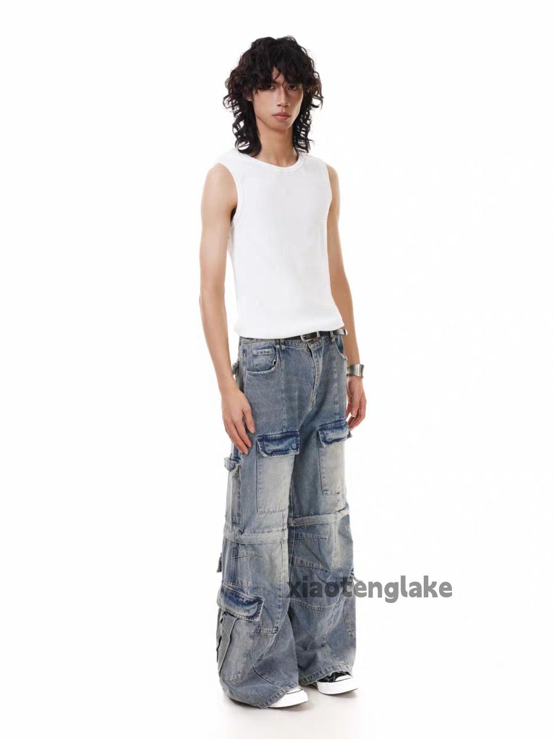 Jean Unisex washed faded loose baggy hiphop bootcut jeans Size US 32 / EU 48 - 2 Thumbnail