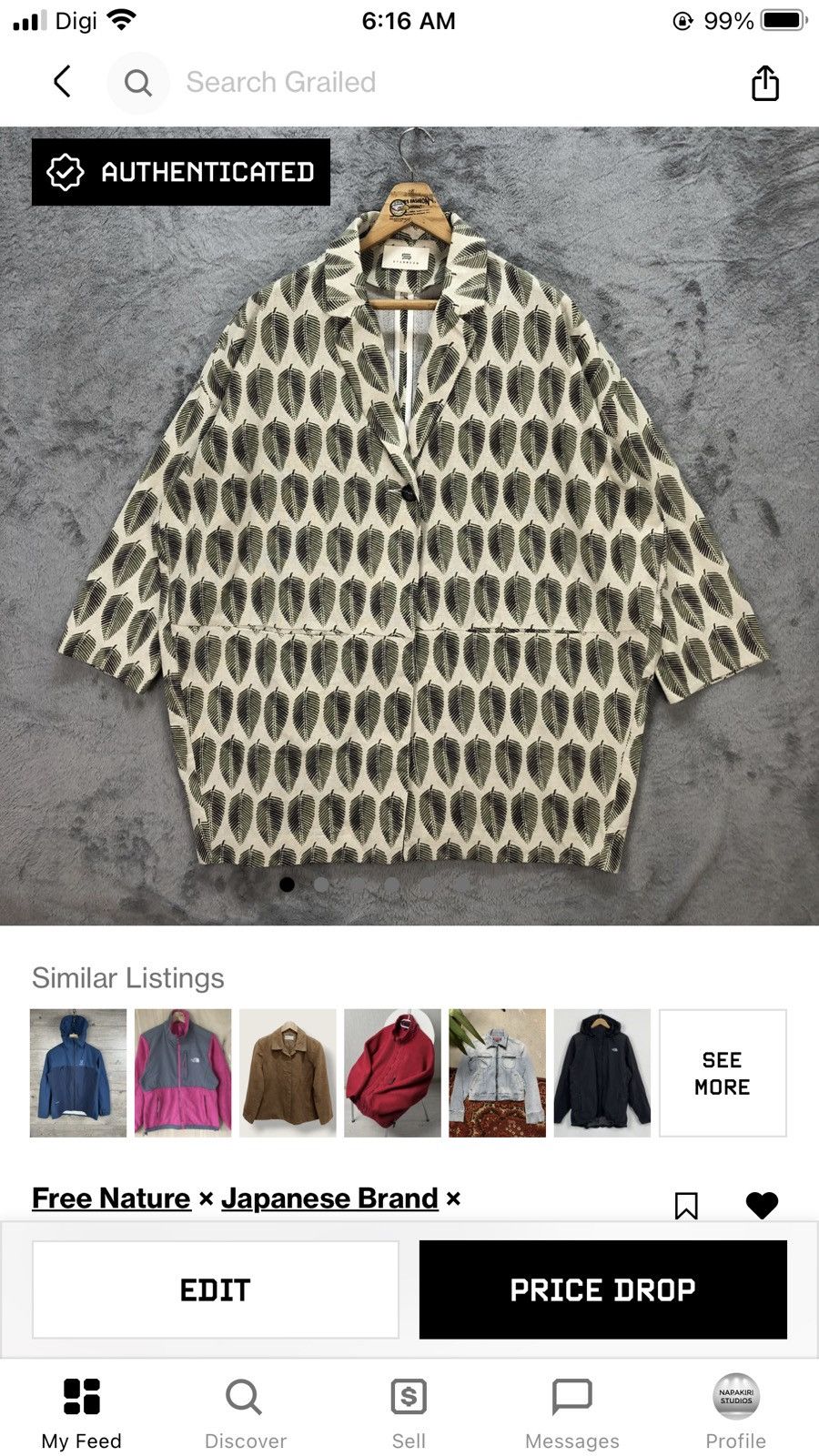 Japanese Brand STARROOM LEAF PRINTED BIG SIZE CARDIGAN / JACKET #5700-203 Size ONE SIZE - 12 Thumbnail
