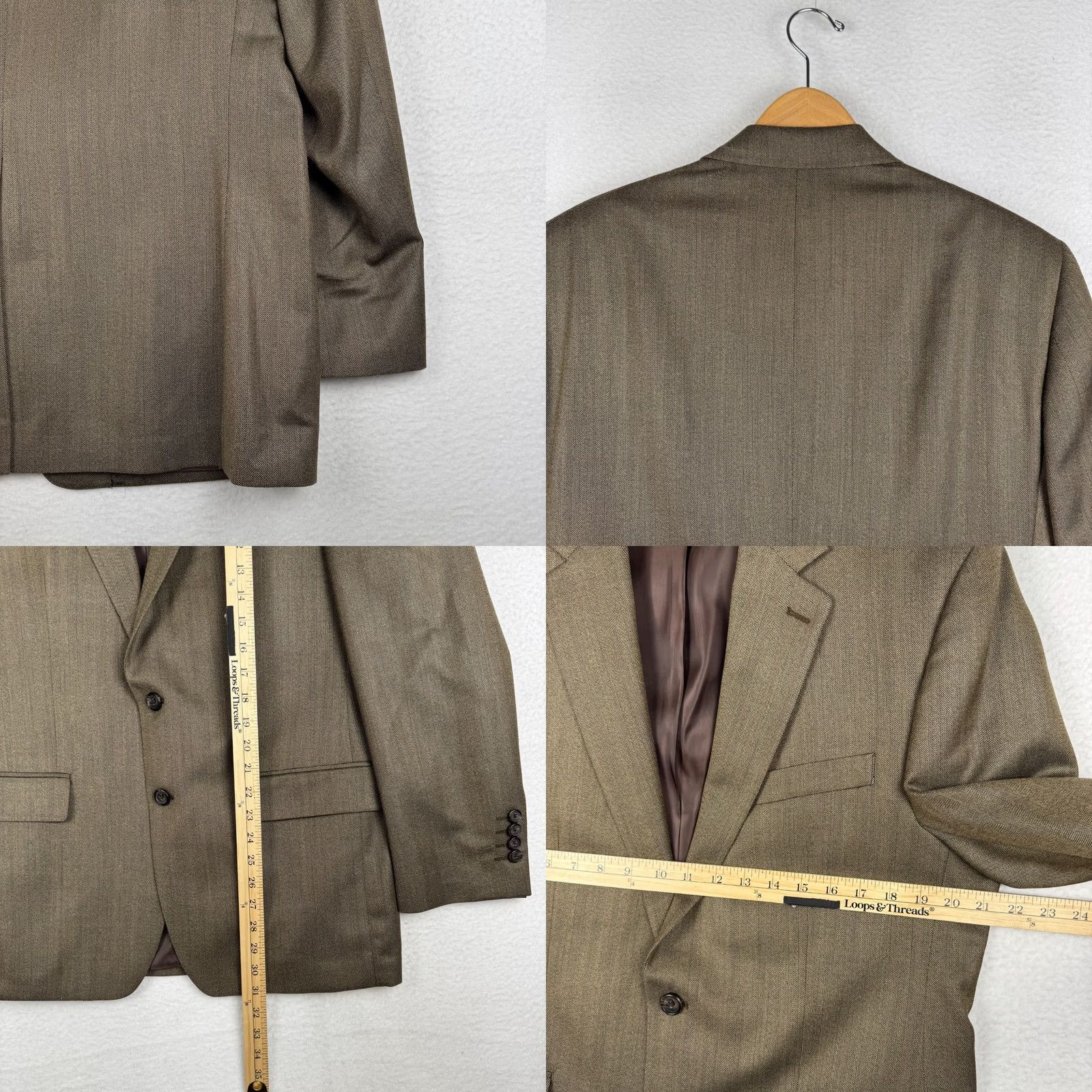 Ralph Lauren VINTAGE Ralph Lauren Blazer 42 Brown Silk Wool Herringbone Notch 2 Button Single-Breasted Men Size 42R - 9 Thumbnail