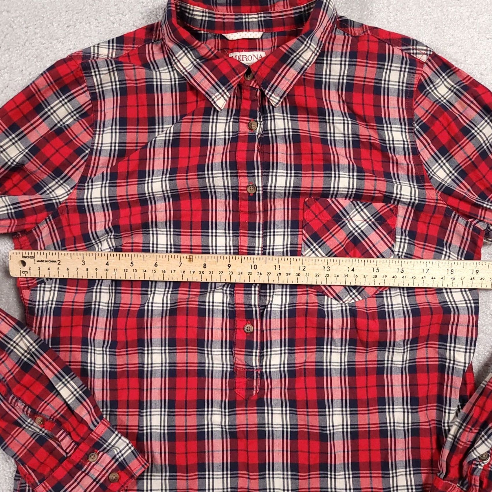 Merona Merona Shirt Women's Large Red Plaid Long Sleeve Collared Pocket Button Up HanKey? Size L / US 10 / IT 46 - 4 Thumbnail