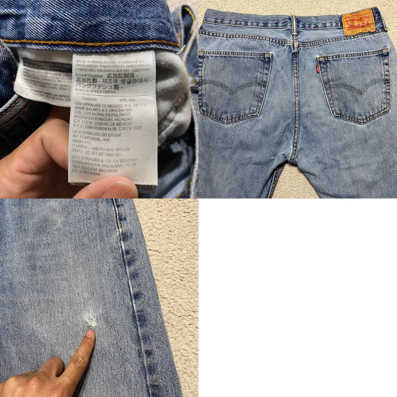 Levi's Levi's 505 Jeans Mens 36x29 Blue Denim Straight Medium Wash Regular Distressed 5-Pocket Design Cotton Denim Size US 36 / EU 52 - 9 Thumbnail