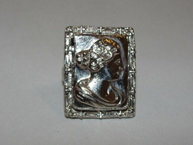 Designer Silver Rectangular Georgian Inspired Cameo Ring Alberto Juan Size ONE SIZE - 1 Thumbnail