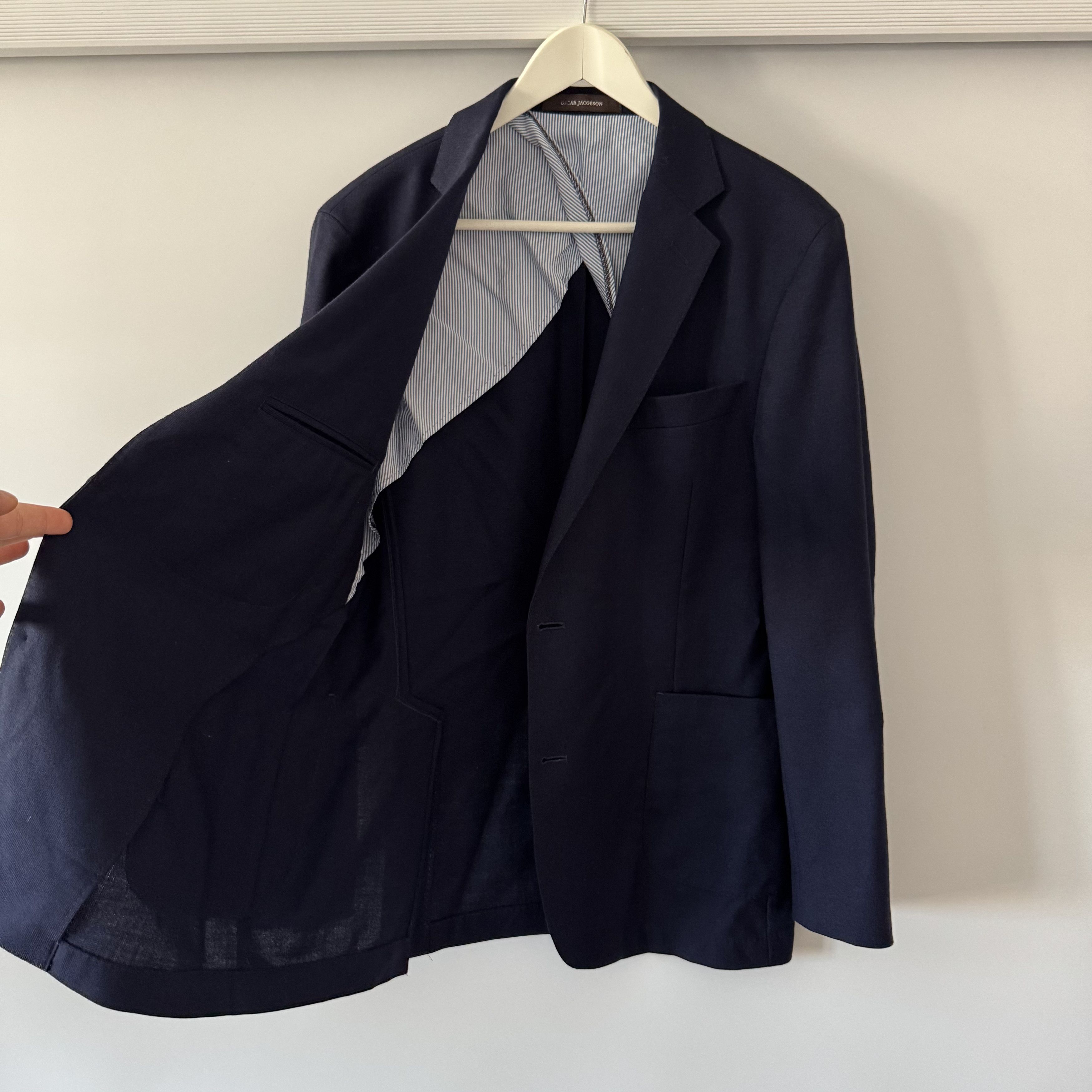 Oscar Jacobson Men's Oscar Jacobson Einar Navy Blue Wool Blazer Size 54 Size 54R - 4 Thumbnail