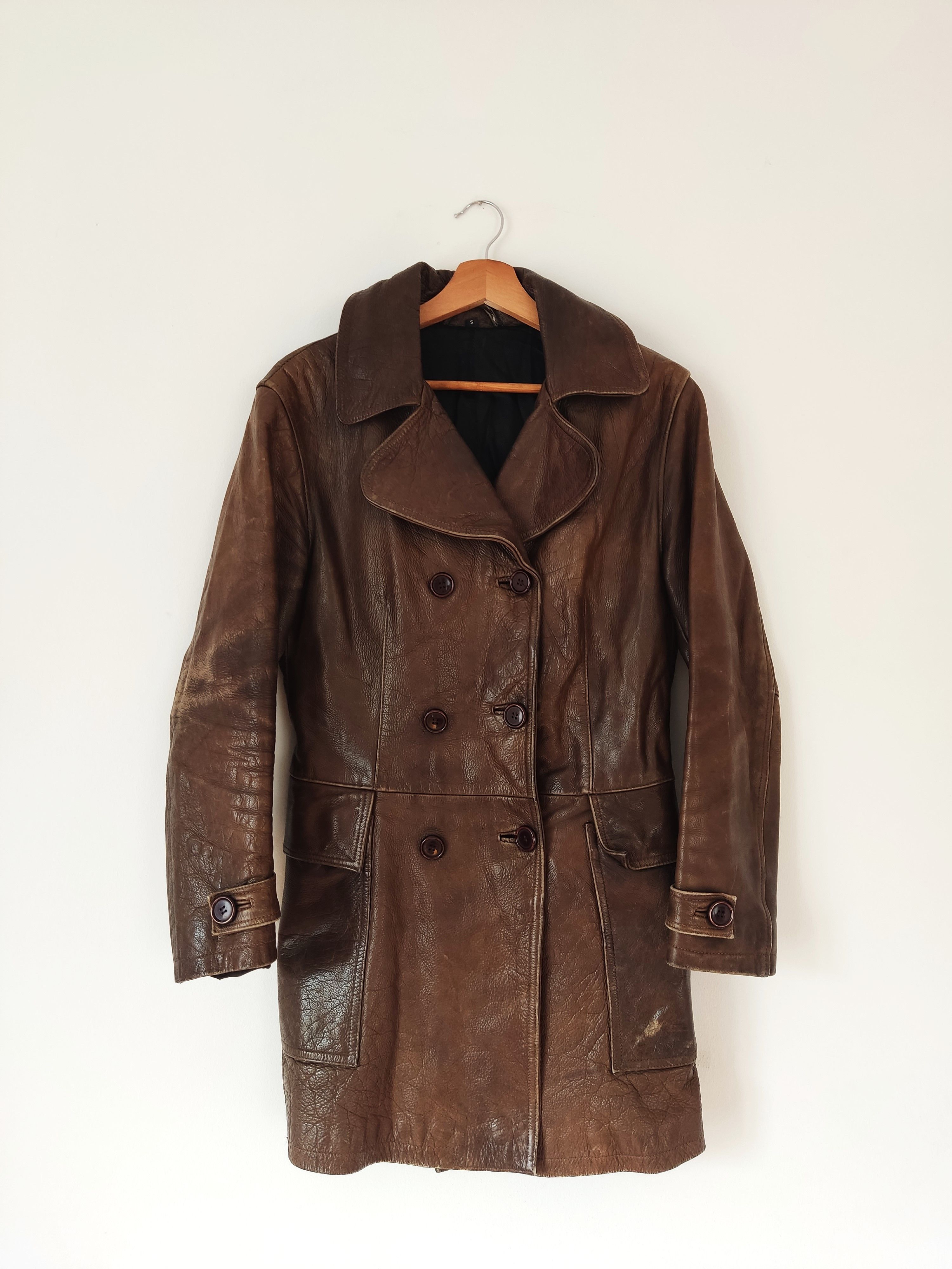 Vintage sale brown leather trenchcoat y2k