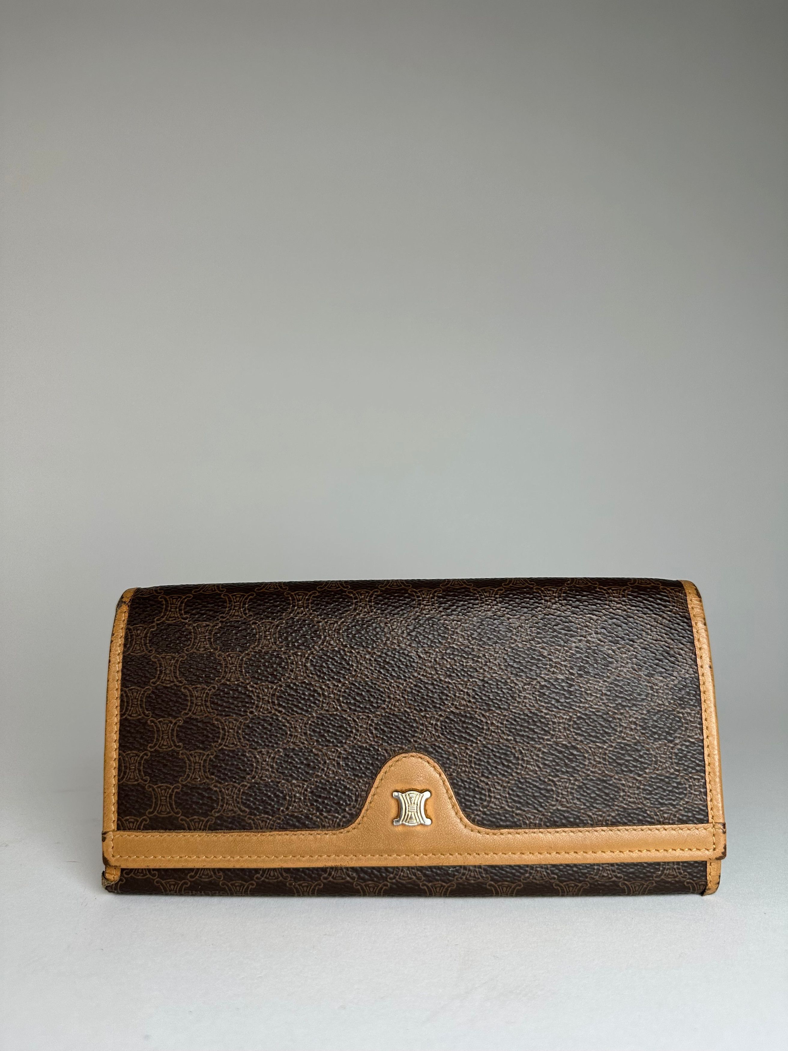 Celine Vintage Paris Triomphe Monogram Leather Long Wallet Brown Size ONE SIZE - 1 Thumbnail