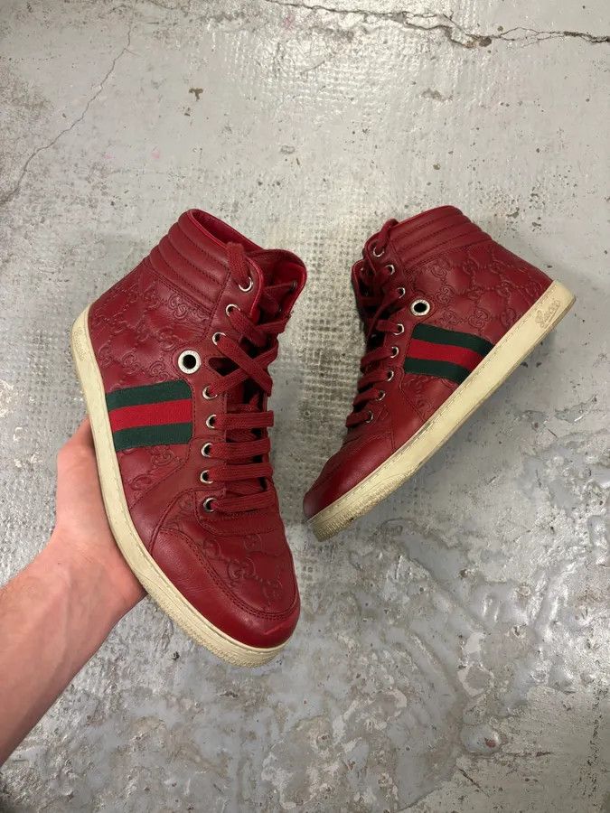 Gucci Gucci Red Leather GG Monogram High Sneakers Size US 7.5 / EU 40-41 - 1 Thumbnail