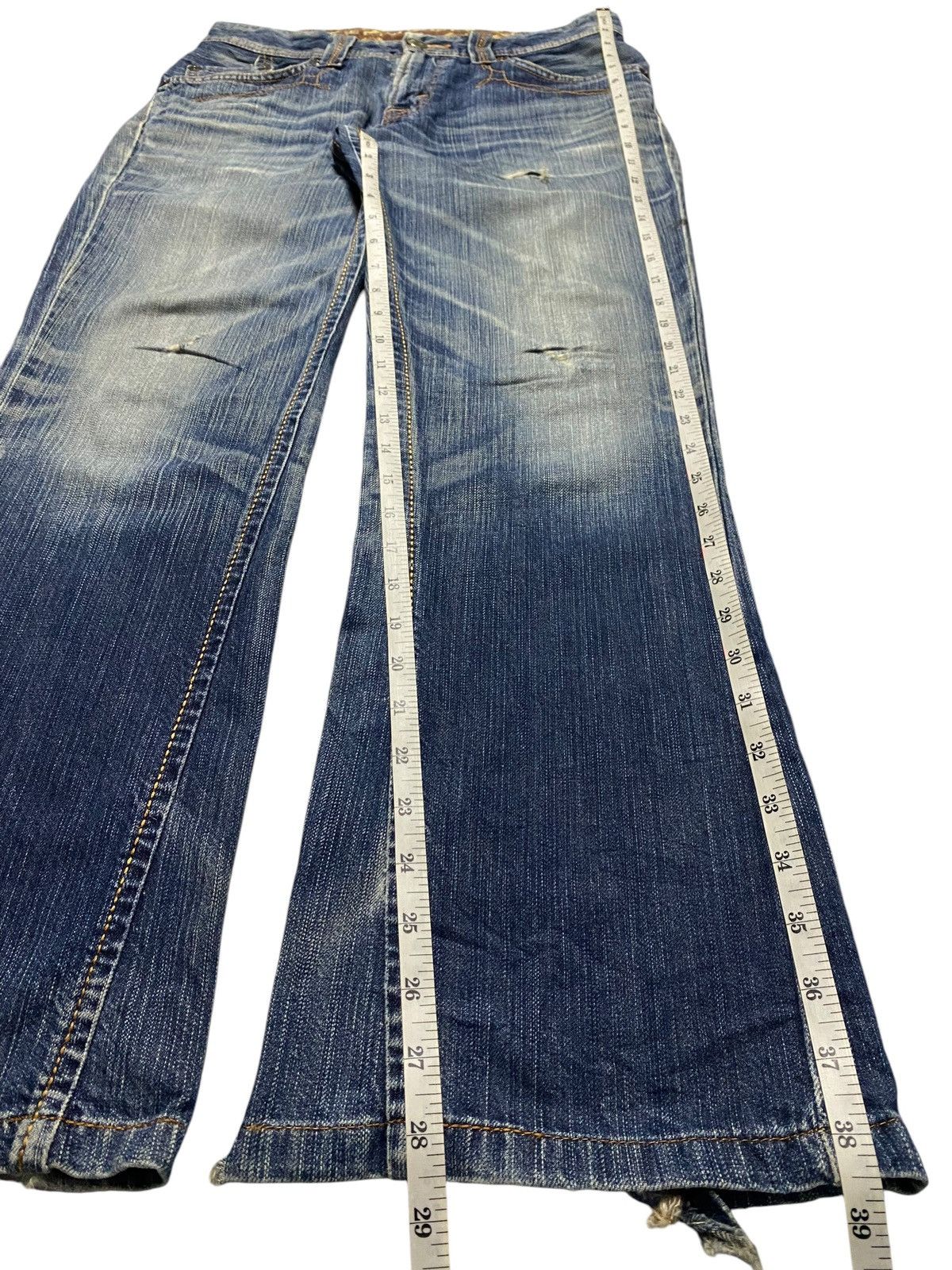 Japanese Brand Vintage Edwin 431 XVS Blue Wash Distressed Flare Jeans Size US 31 - 20 Thumbnail