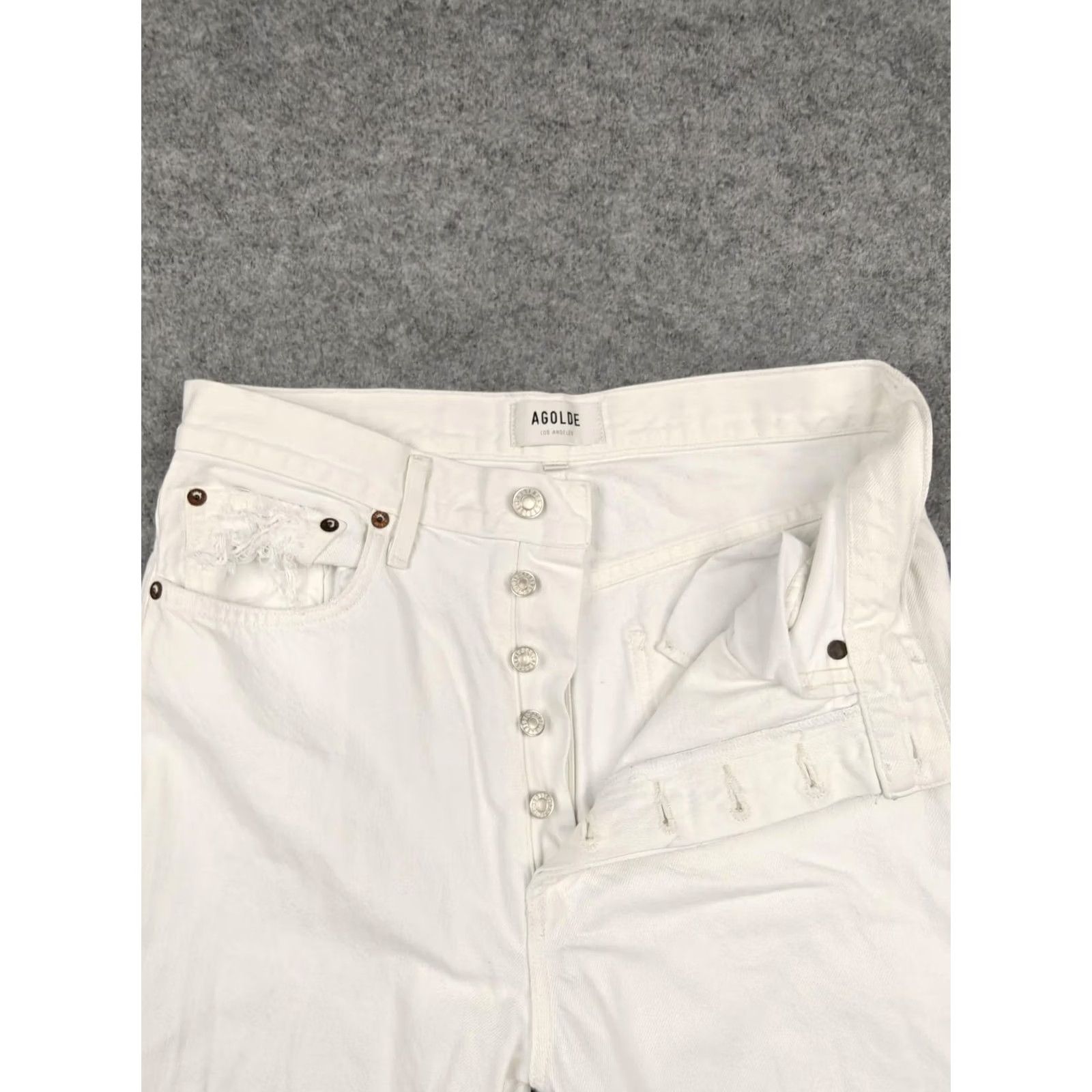 Agolde AGOLDE Jeans Womens 90s Mid Rise Loose Fit 27 White Light Wash Distressed Denim 5-Pocket Button, 100% Cotton, Vintage No, Fall, 28.5 Inseam, Womens Size 27" / US 4 / IT 40 - 3 Thumbnail
