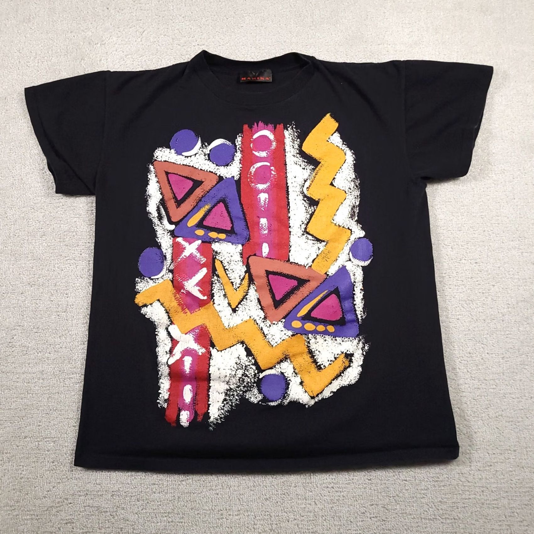 Vintage VINTAGE Marika T-Shirt Mens OSFA All Over Print Black Art Painting Abstract 90s USA Size US XL / EU 56 / 4 - 2 Thumbnail