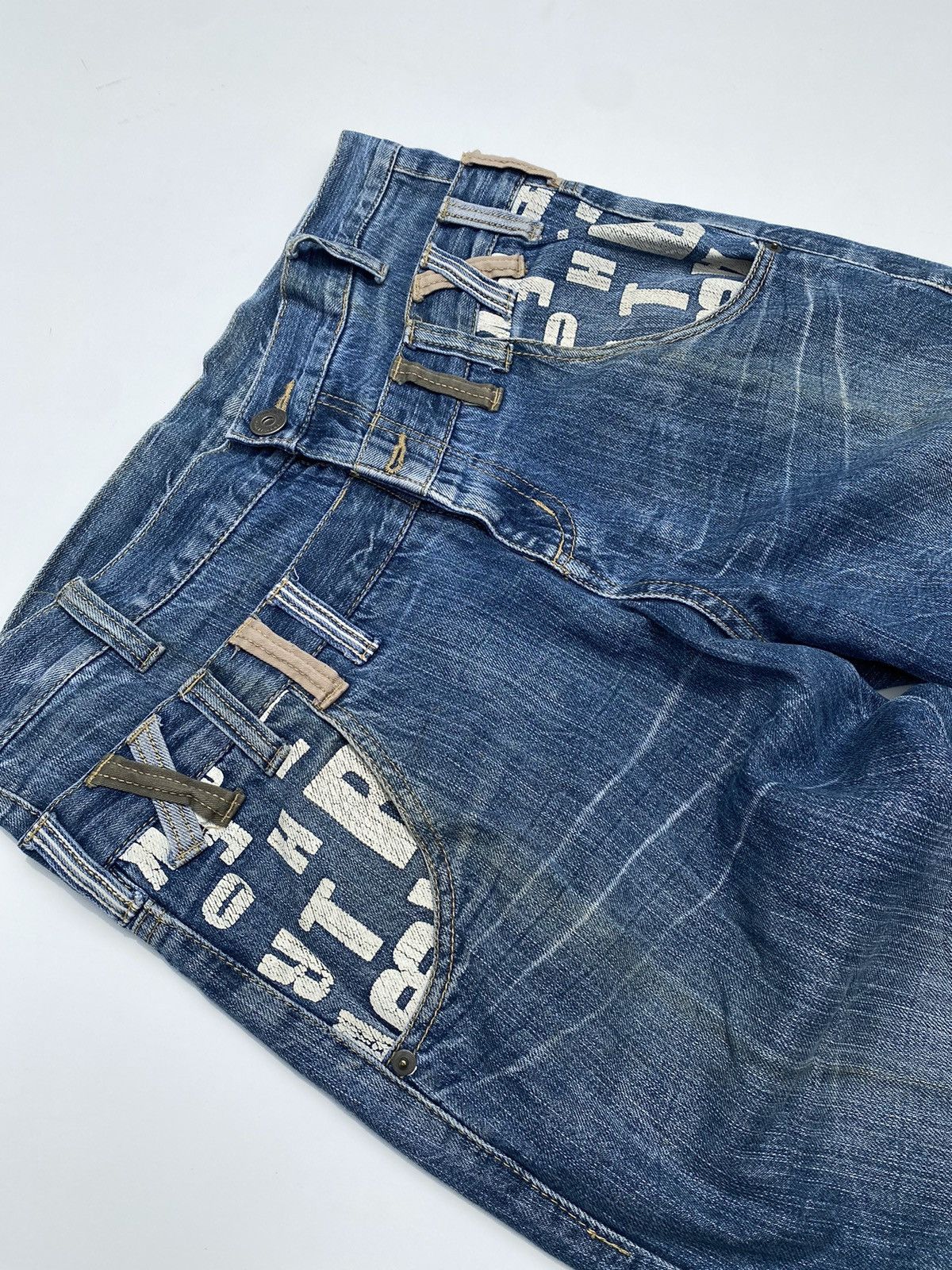 Japanese Brand Vtg Denim Double Waist Blue Flared Size US 35 - 4 Thumbnail