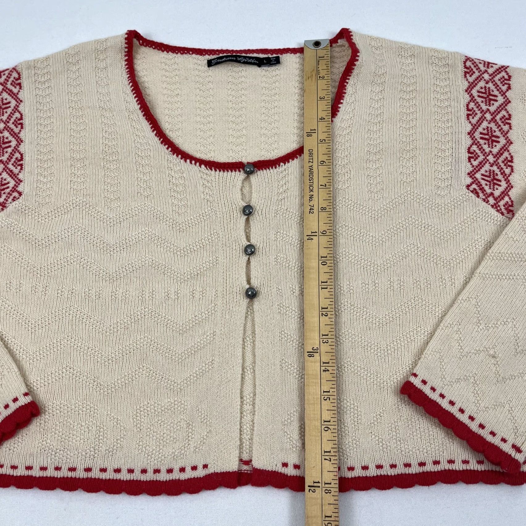 Vintage Gudrun Sjoden Cardigan Women Large Cropped Brown Red Knit Wool Alpaca Button Crew Neck Long Sleeve Size L / US 10 / IT 46 - 4 Thumbnail