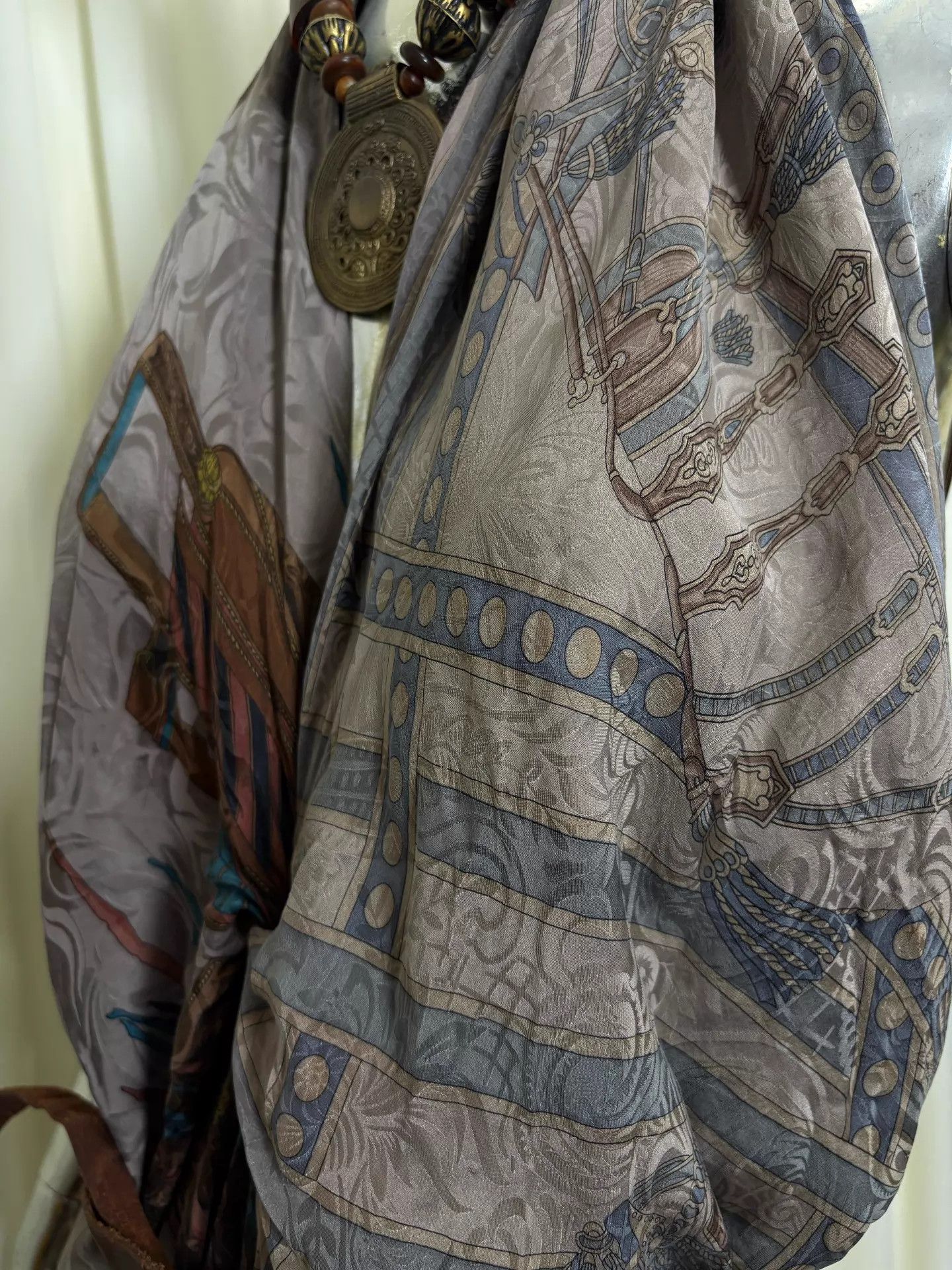 Other Vintage Asym Knot Tie-Back Open Back Dark Pattern Scarf Size ONE SIZE - 8 Thumbnail