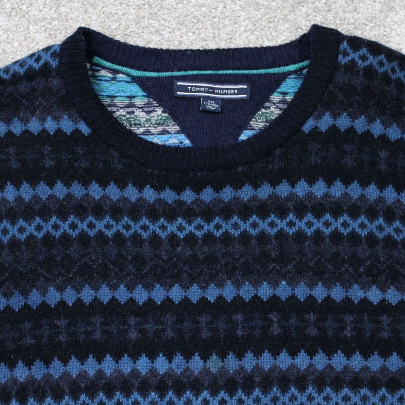 Tommy Hilfiger Tommy Hilfiger Sweater Mens 2XL Striped Blue Lambswool/Cotton/Cashmere L/S Crew Neck Pullover Size US XXL / EU 58 / 5 - 3 Thumbnail