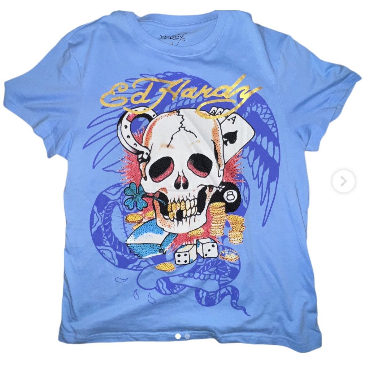 Ed Hardy NWT Ed Hardy Rhinestone Skull Dice Y2K Men Large Blue Tee Size US L / EU 52-54 / 3 - 3 Thumbnail