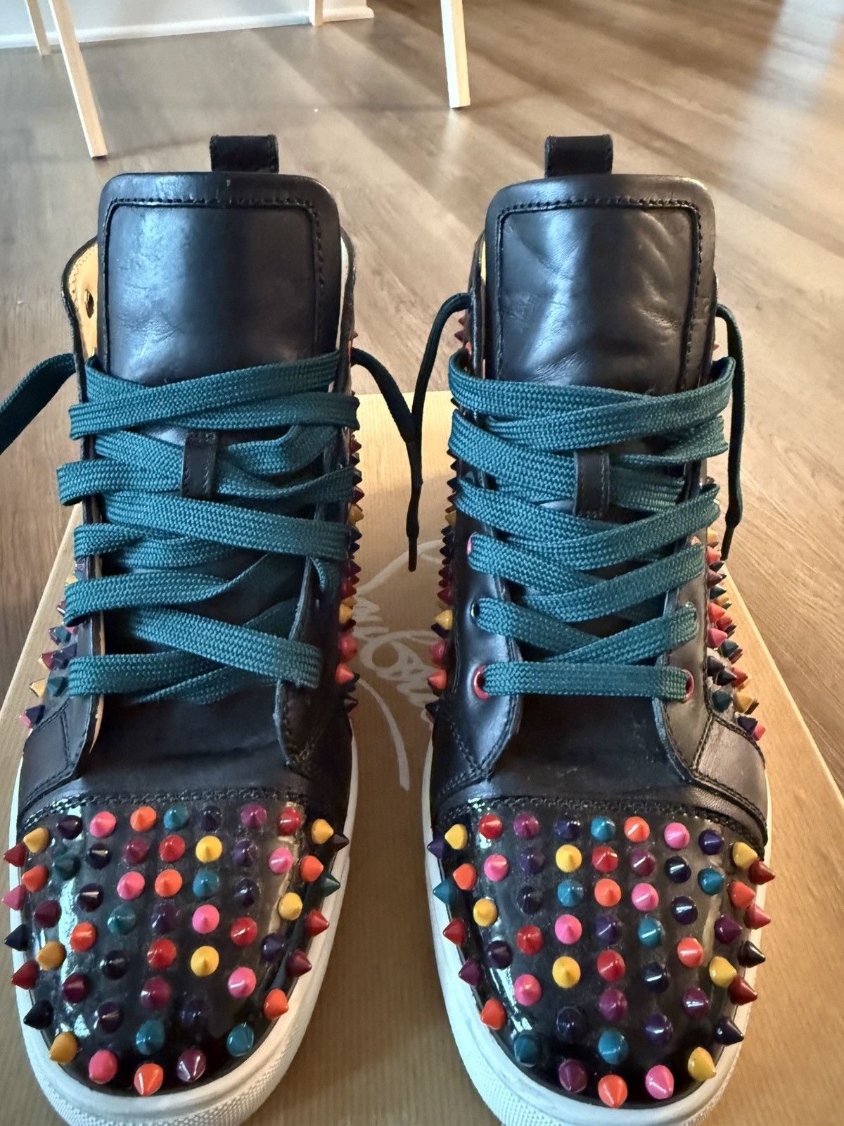 Christian Louboutin CHRISTIAN LOUBOUTIN Black Leather Multicolor Spikes Size US 11.5 / EU 44-45 - 4 Thumbnail