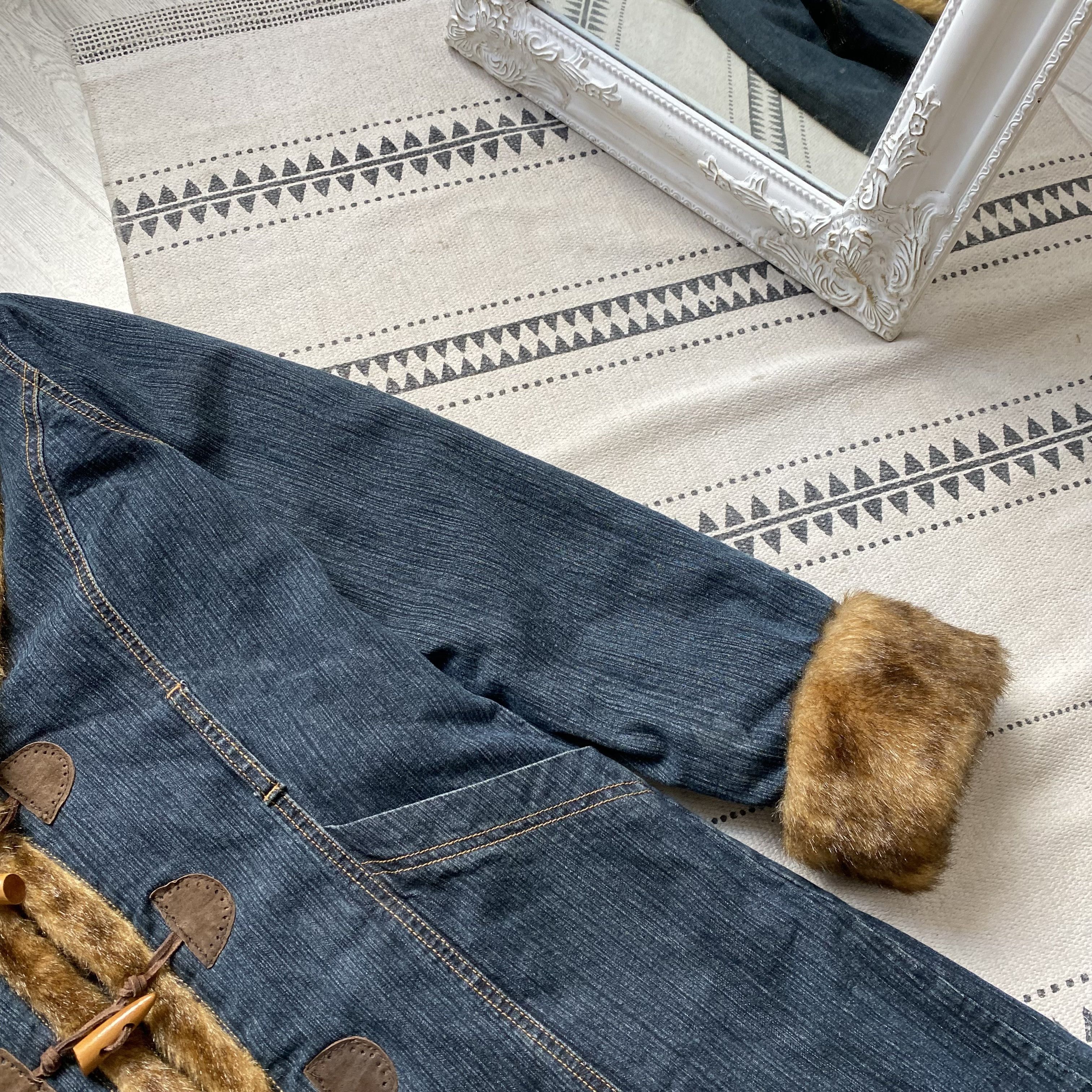 If Six Was Nine Vintage 90s Denim Faux fur coat Afgan Penny Lane Grunge Size L / US 10 / IT 46 - 5 Thumbnail