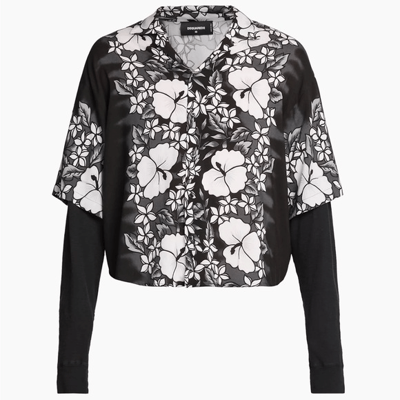 image of Dsquared2 Bowling Drop Floral Print Shirt Black White Men’S, Men's (Size Large)