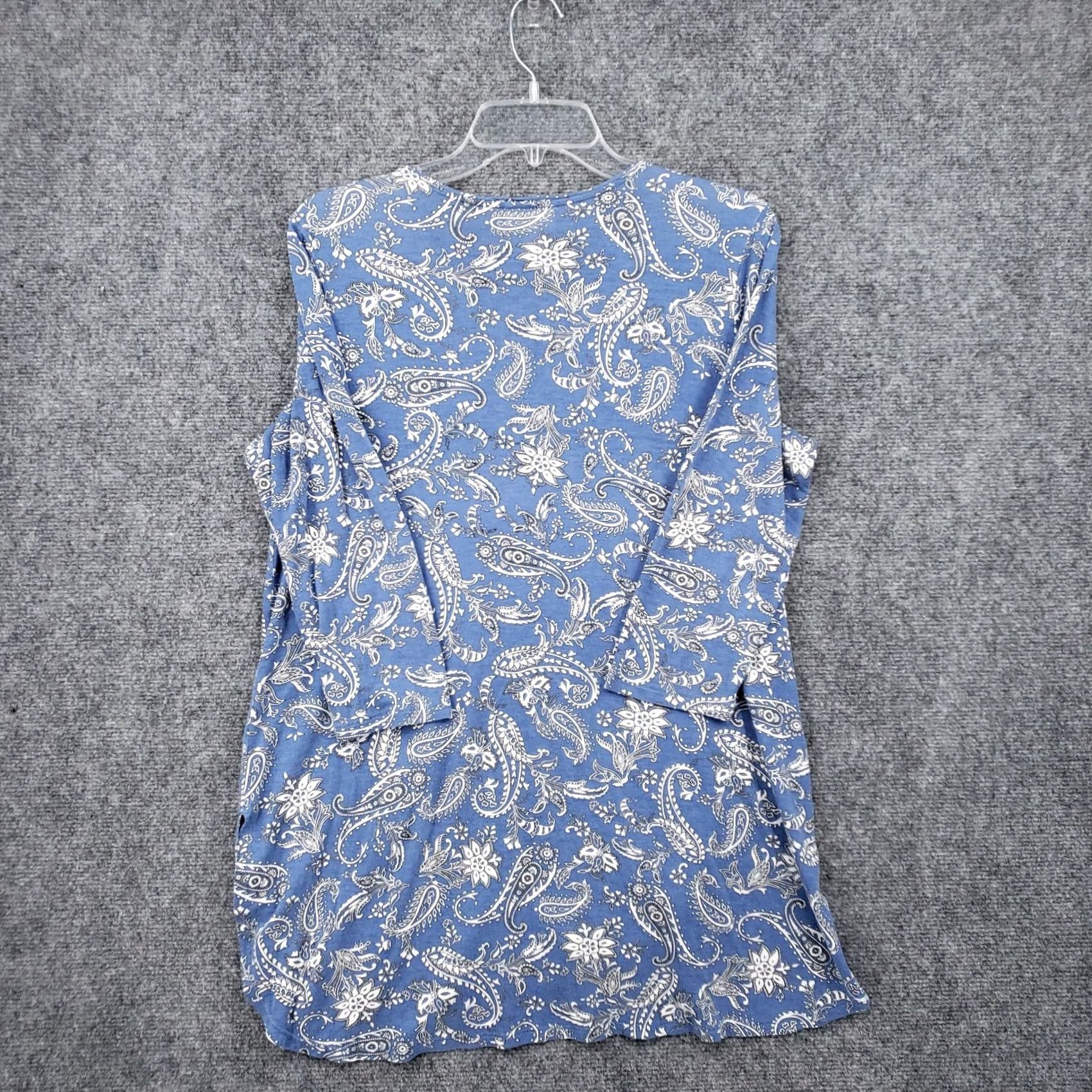 J. Jill J Jill Dress Women S Blue Paisley Mini Tunic Button Up Casual Boho A-Line Sleeve 3/4 Length Round Neck Knit Rayon Tencel Lyocell Short Vintage No Size S / US 4 / IT 40 - 2 Thumbnail
