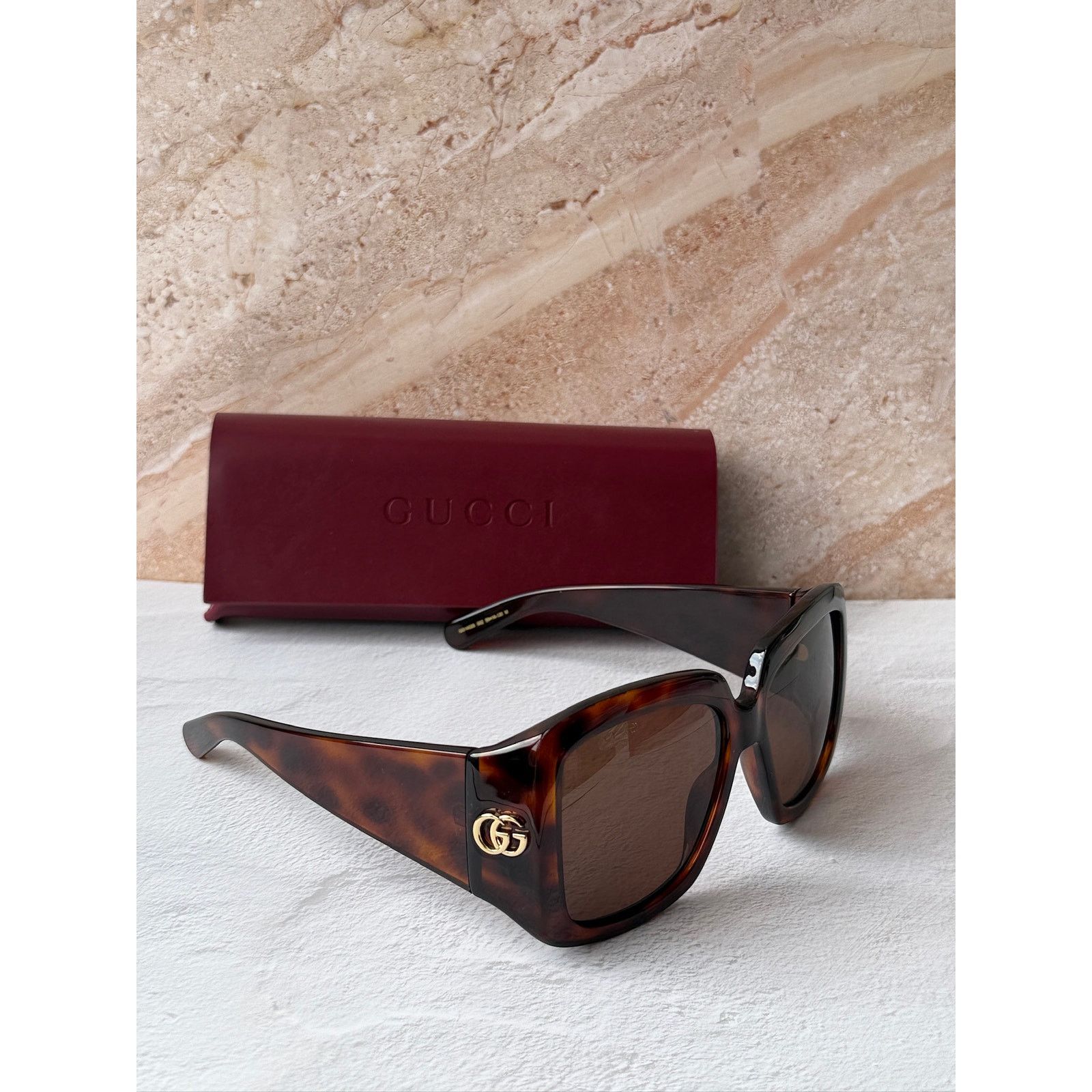 Gucci NEW Gucci GG1402S Havana Brown Square Marmont Sunglasses Size ONE SIZE - 3 Thumbnail