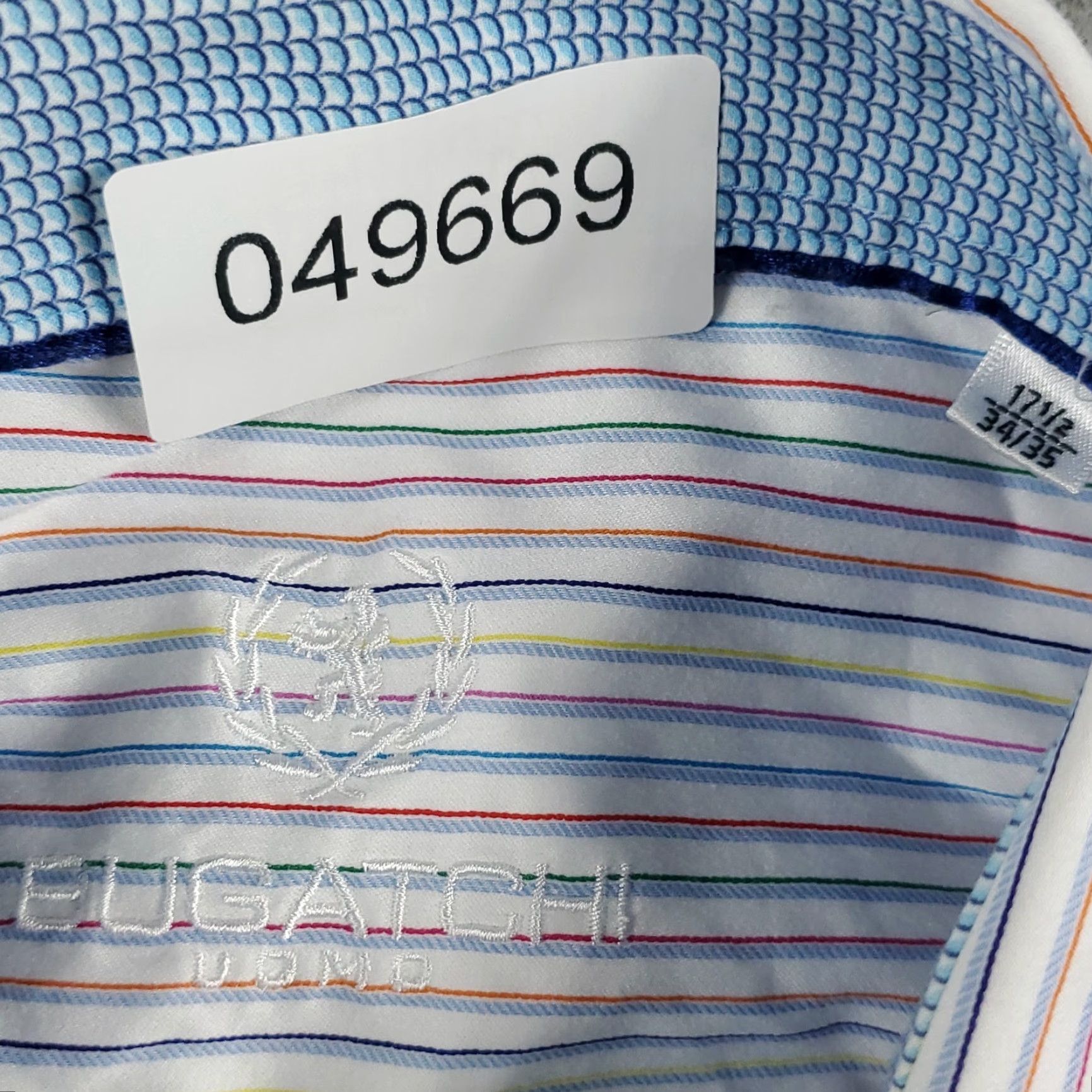 BUGATCHI Bugatchi Uomo Shirt Mens 17.5 Blue White Striped Dress Button Up Long Sleeve Size 46R - 7 Thumbnail
