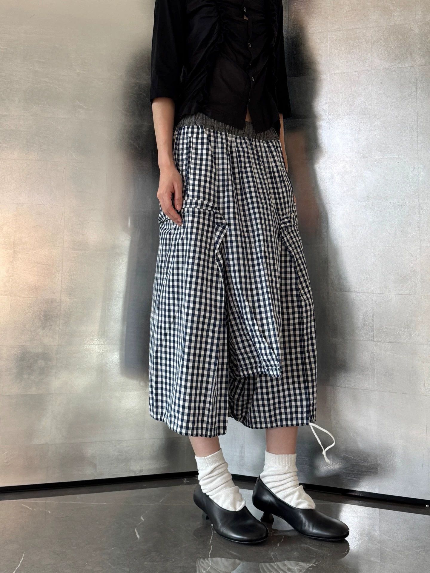 Comme des Garcons Women's CDG AD2007 Navy Checkered Elastic Waist Harem Pants Size 25" / US 0 / IT 36 - 4 Thumbnail