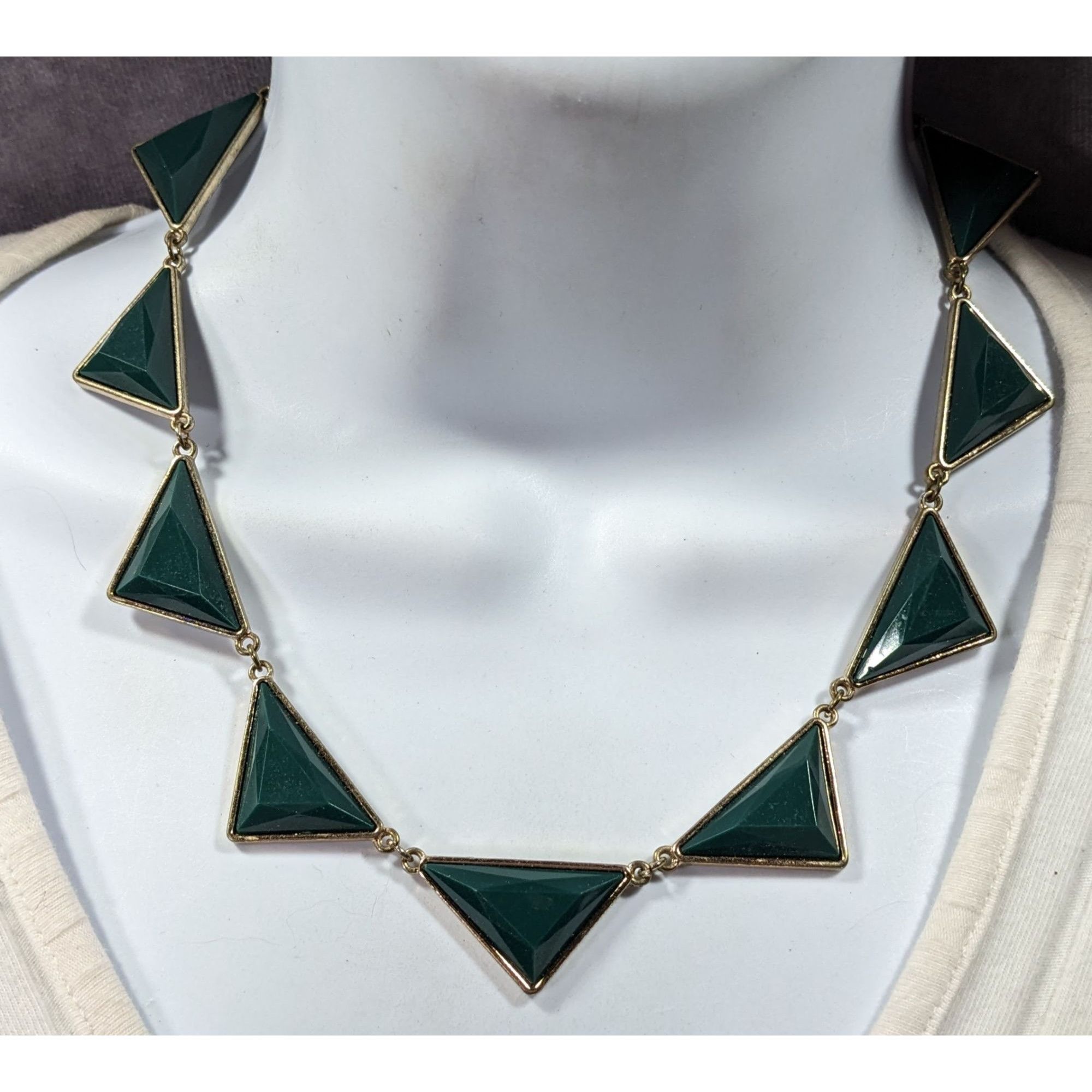 Other Geometric Dark Green And Gold Statement Necklace Size ONE SIZE - 5 Thumbnail