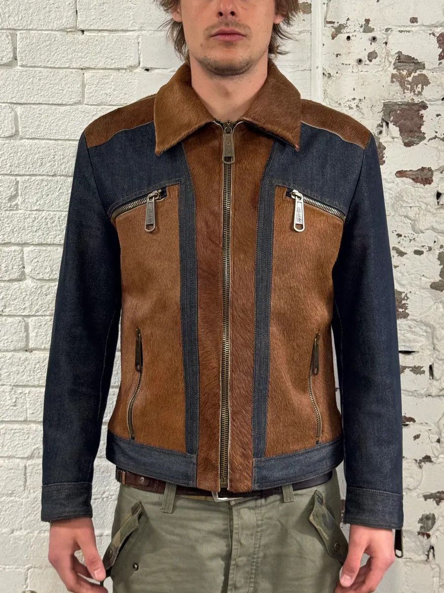 Dolce & Gabbana AW2005 Dolce & Gabbana Hybrid Blue Denim & Brown Pony Hair Jacket Size US M / EU 48-50 / 2 - 2 Thumbnail