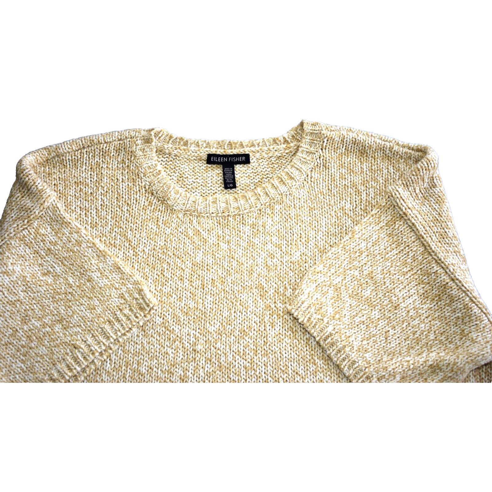 Eileen Fisher EILEEN FISHER Tan/White Cable Knit Organic Cotton Top Sz L Size L / US 10 / IT 46 - 4 Thumbnail