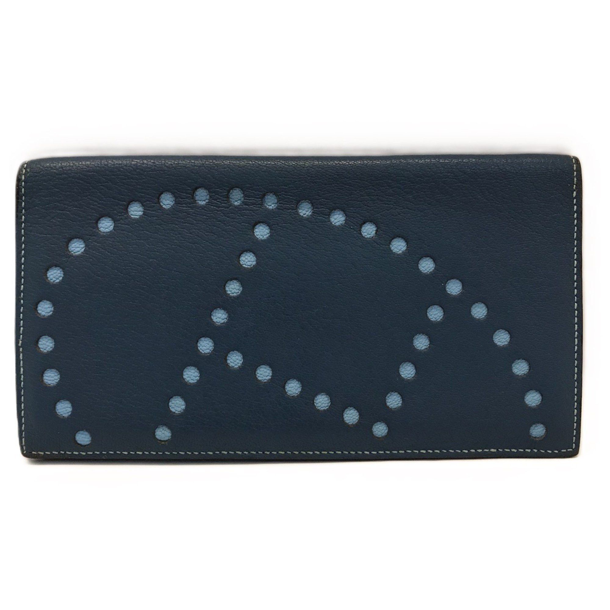 Hermes Hermès Evelyn Long Wallet, Chevre Leather, Perforated, Navy Blue, Light □Q Stamped, HERMES Size ONE SIZE - 1 Thumbnail