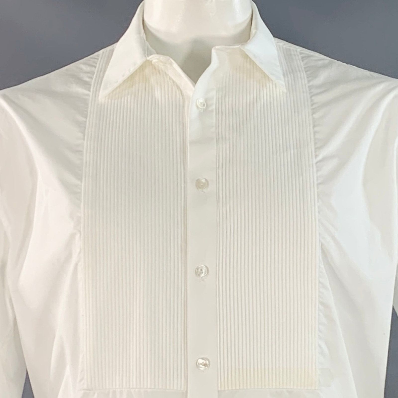 Nili Lotan NILI LOTAN White Cotton Pleated Bib Tuxedo Long Sleeve Shirt Size 48R - 2 Thumbnail