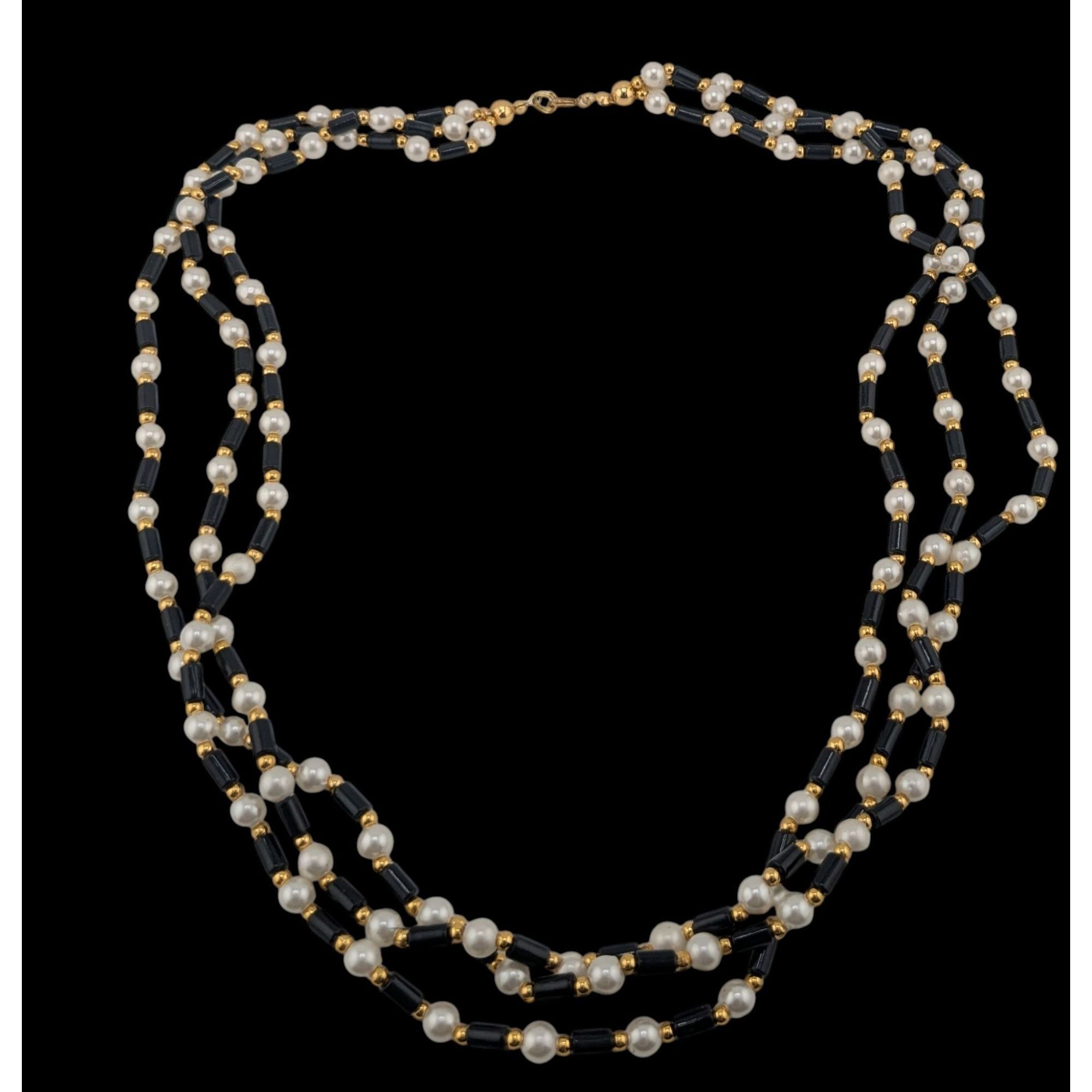 Other Vintage Multi-Strand Faux Pearl & Black Bead Necklace Size ONE SIZE - 1 Thumbnail