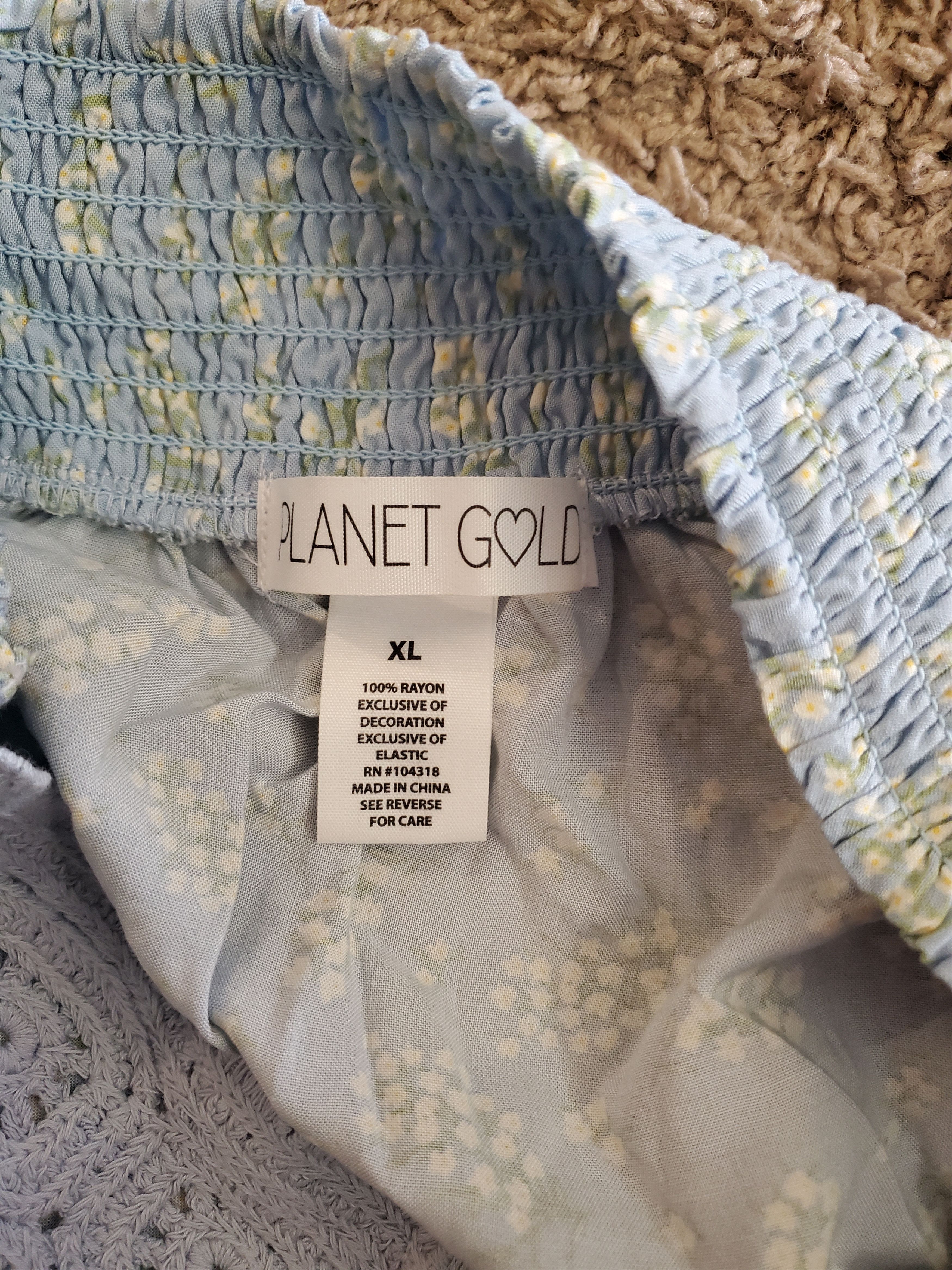 Other Light Blue Mini Skirt with Floral Print + Crochet-Waist (XL) Size 32" / US 10 / IT 46 - 3 Thumbnail