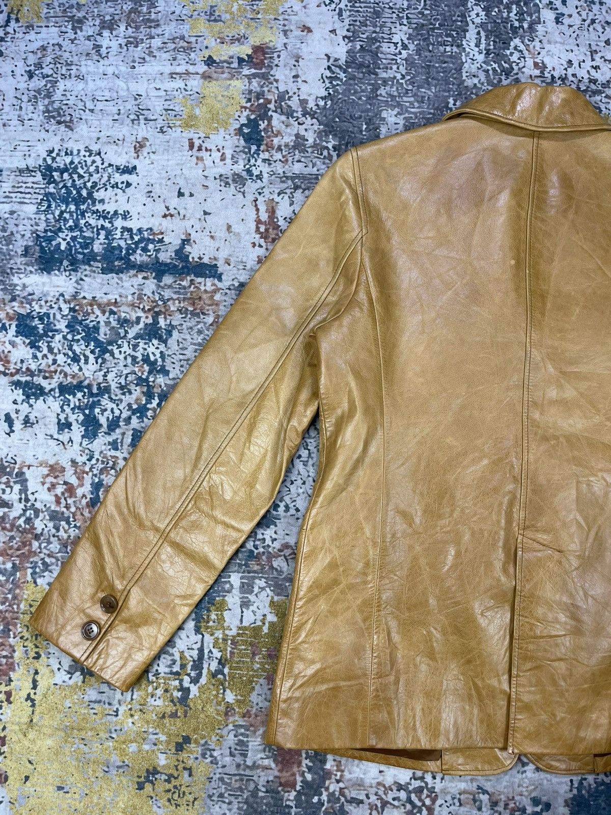 Japanese Brand Pour La Frime Butterscotch Buffalo Hide Leather Blazer Size XS / US 0-2 / IT 36-38 - 6 Thumbnail