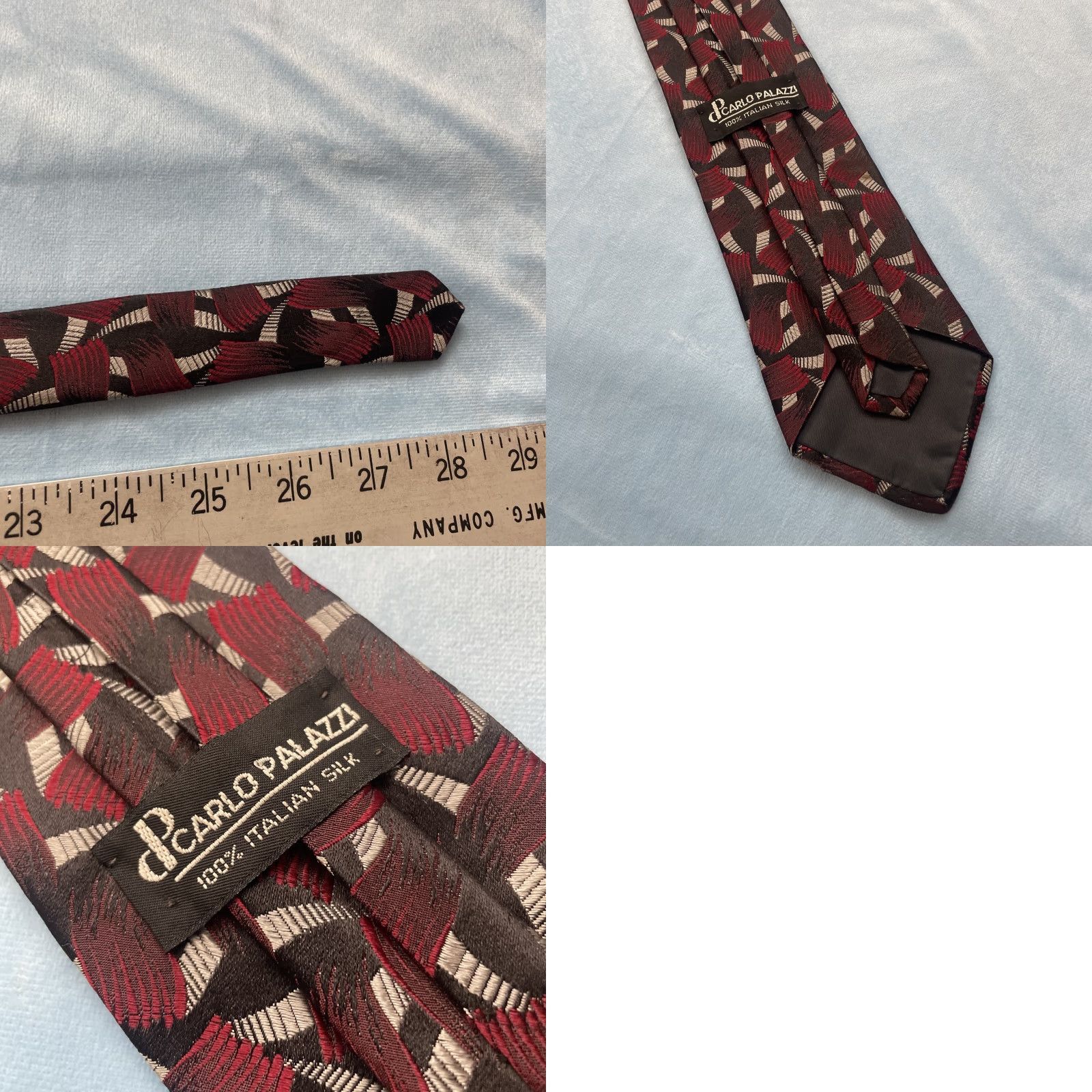 Vintage VINTAGE Carlo Palazzi Tie 100% Italian Silk Black Red Geometric Valentine Mens One Size 59" Adjustable Handmade Size ONE SIZE - 10 Thumbnail