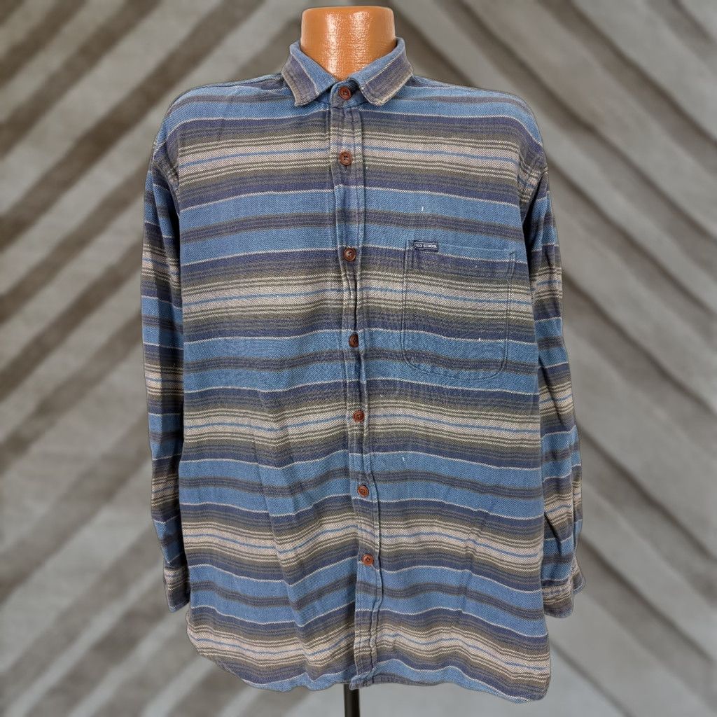 Vintage VINTAGE Old School Clothing Co. Shirt XL Blue Striped Handwoven Cotton Button-Up Men's Size US XL / EU 56 / 4 - 1 Thumbnail