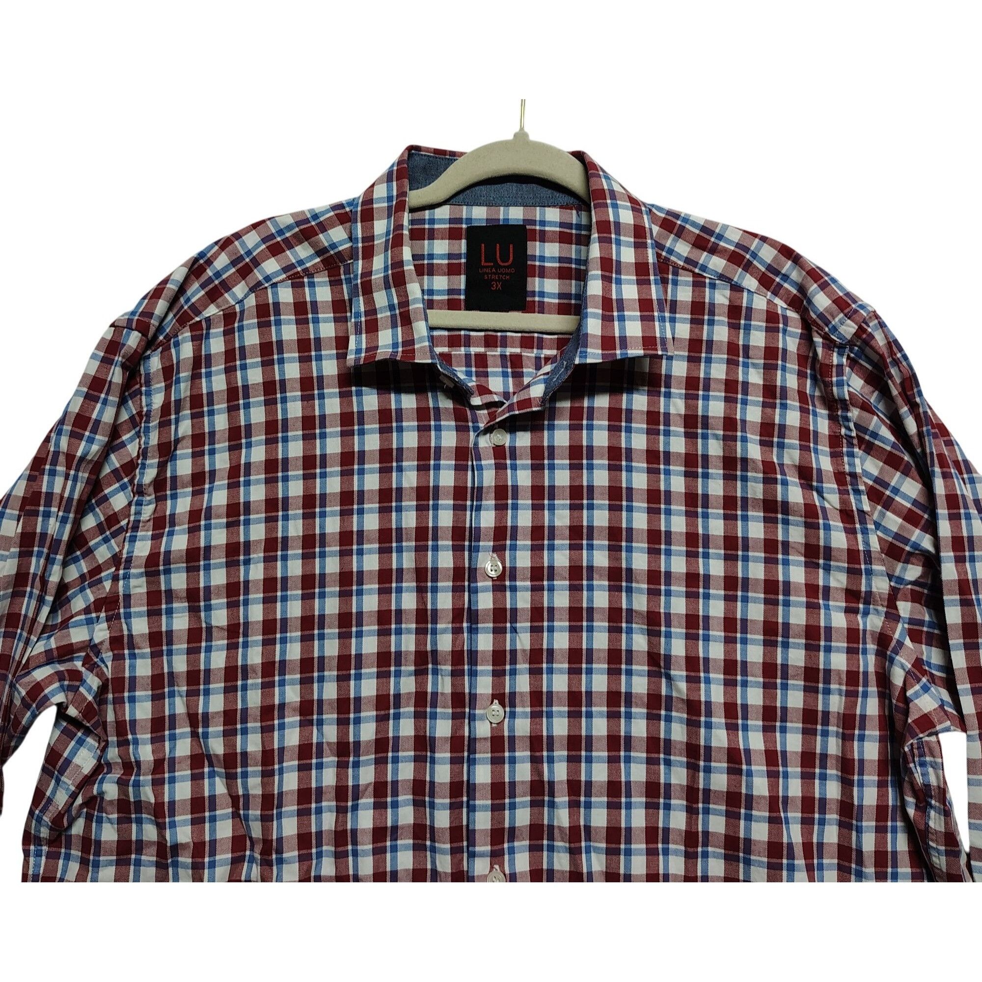 Other Linea Uomo Mens 3X Red and Blue Plaid Long Sleeve Button-Dow Size US XXL / EU 58 / 5 - 2 Thumbnail