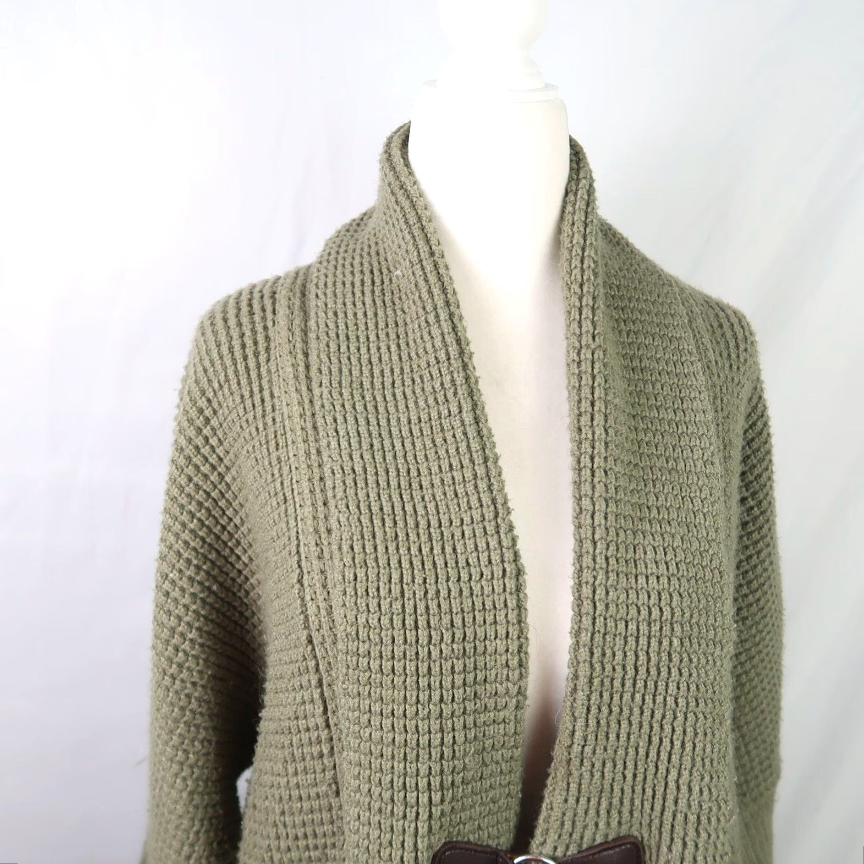 Soft Surroundings Soft Surroundings Cardigan Sweater Olive Green Waffle-Knit Long Sleeve Pockets S Women Adult Regular Casual Knit 34" Length Size S / US 4 / IT 40 - 2 Thumbnail