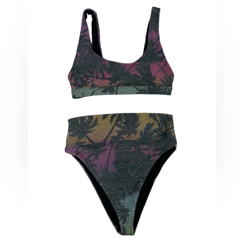 Designer Beach Riot l Rainbow Palm Madness High Waist Bikini M/L Size ONE SIZE - 3 Thumbnail
