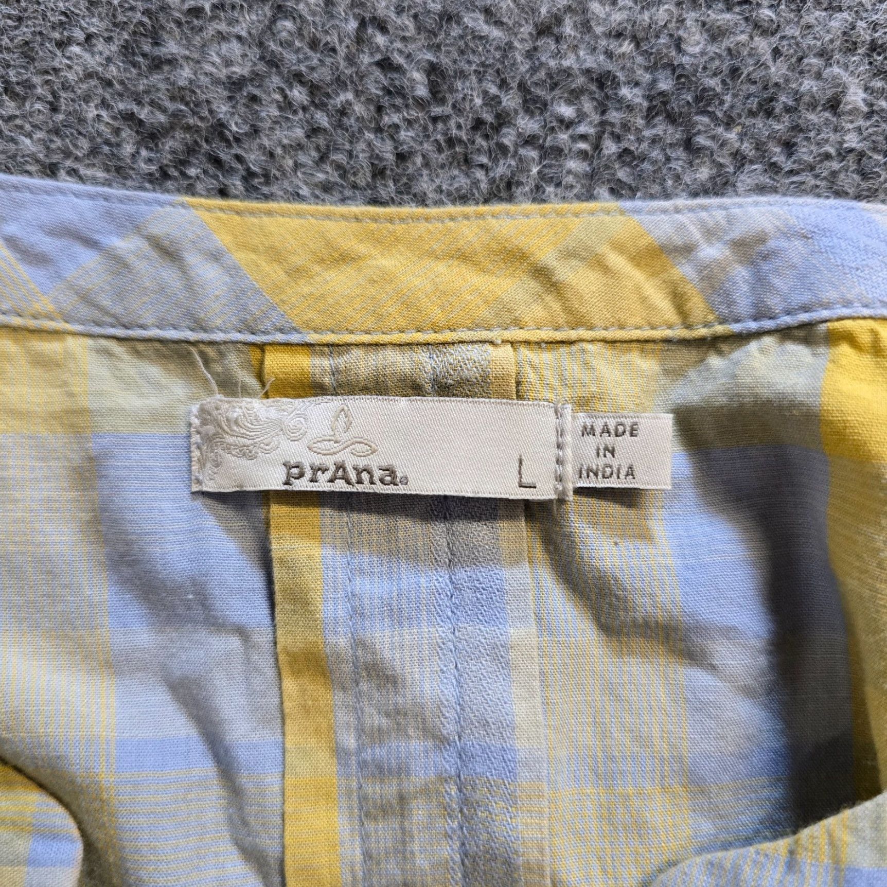Prana prAna Top Womens L Yellow Gray Plaid Long Sleeve 1/4 Button Popover Casual Shirt Blouse Womens Size L / US 10 / IT 46 - 3 Thumbnail