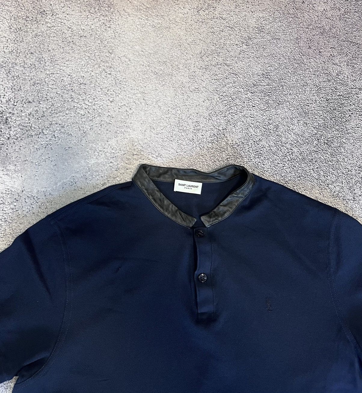 Saint Laurent Paris Saint Laurent Mens T - Shirt Polo Leather Collar Blue Size US L / EU 52-54 / 3 - 4 Thumbnail
