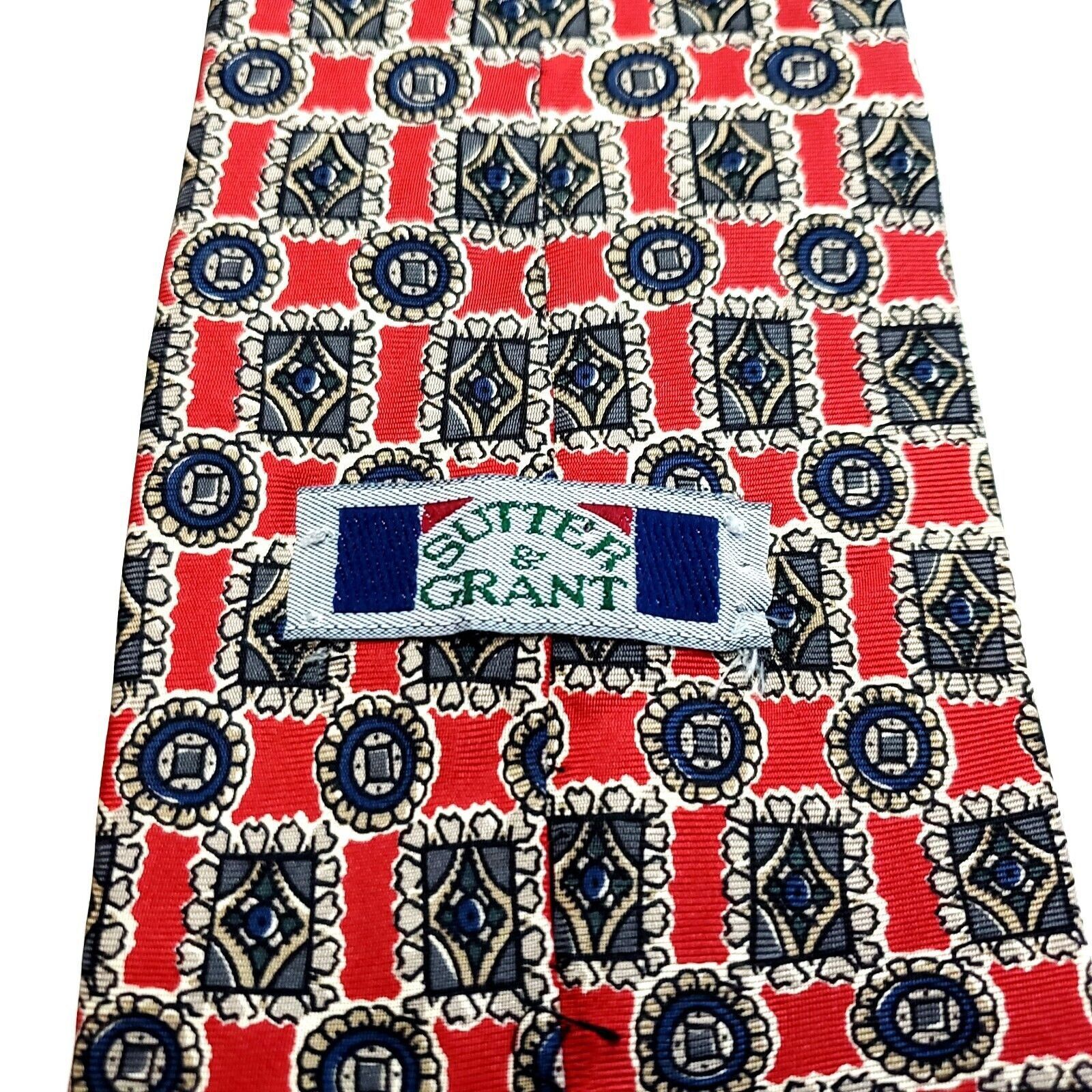 Vintage Vintage Sutter & Grant Silk Tie Red Black Print Short Wide G Size ONE SIZE - 3 Thumbnail