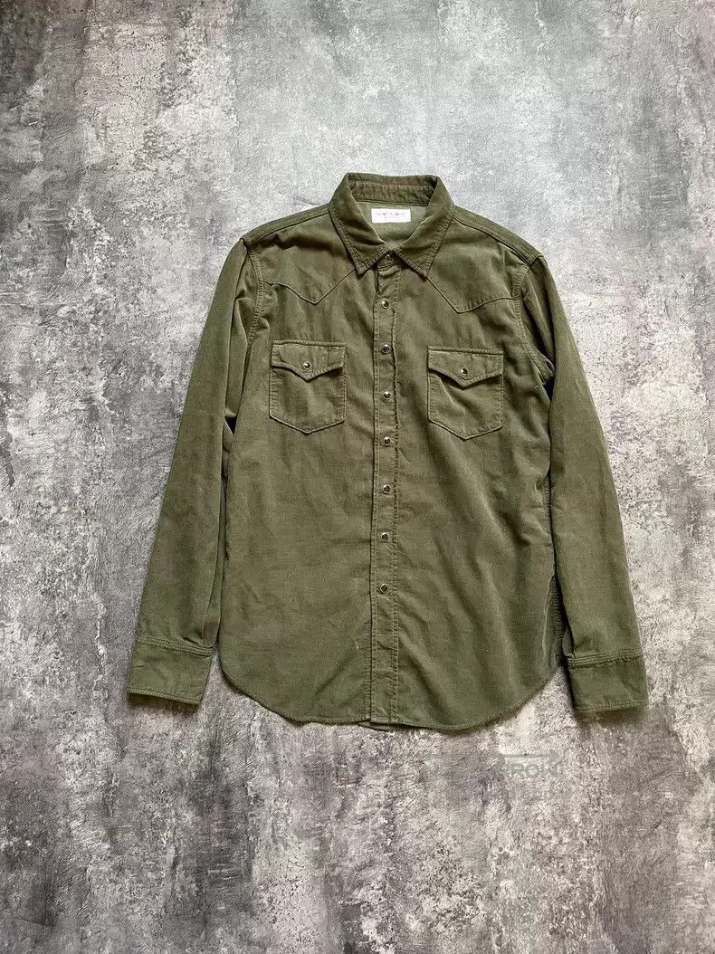 Saint Laurent Paris Saint Laurent Paris Olive Green Corduroy Pocket Shirt Size US S / EU 44-46 / 1 - 1 Thumbnail