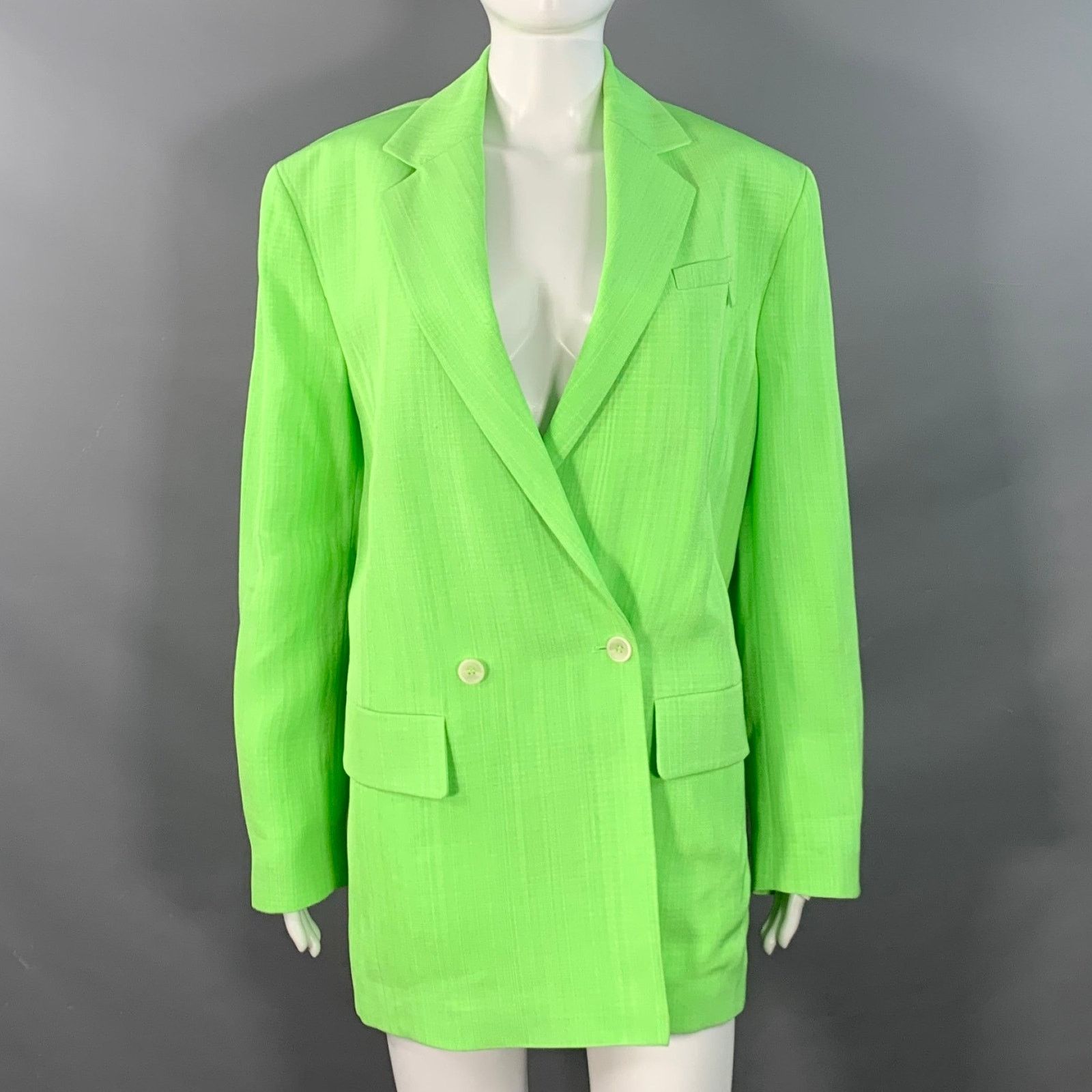 Jacquemus S Le Splash Green White Viscose Silk Double Breasted Blazer Size S / US 4 / IT 40 - 1 Thumbnail