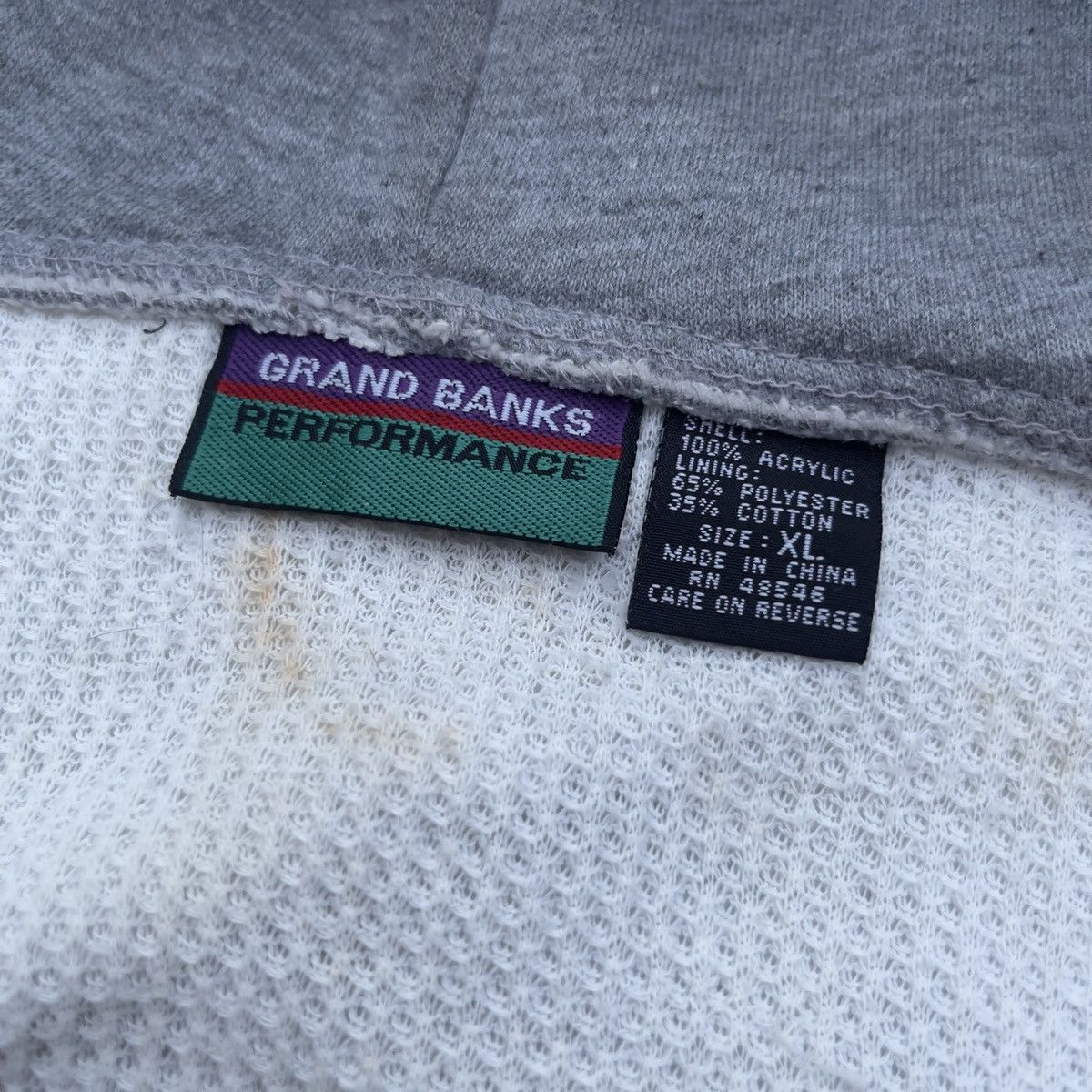 Vintage Vintage 90s GRAND BANKS Full Zip Waffle Line Hoodie Size US XL / EU 56 / 4 - 4 Thumbnail