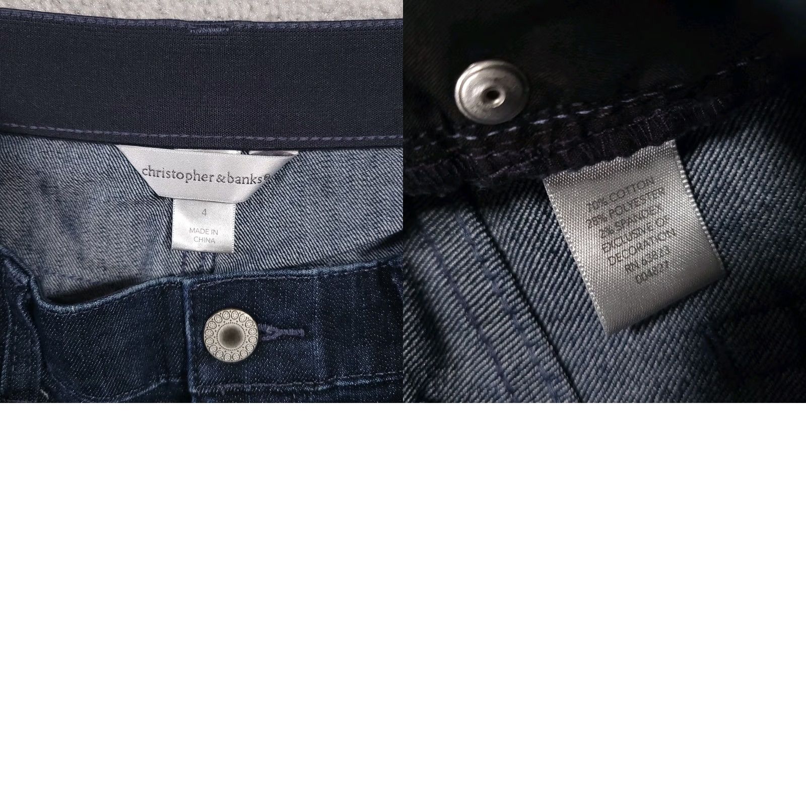 Vintage Christopher & Banks Capri Jeans Women's 4 Regular Denim Dark Wash Elastic Waist 5-Pocket Blue Jeans Size 27" / US 4 / IT 40 - 9 Thumbnail