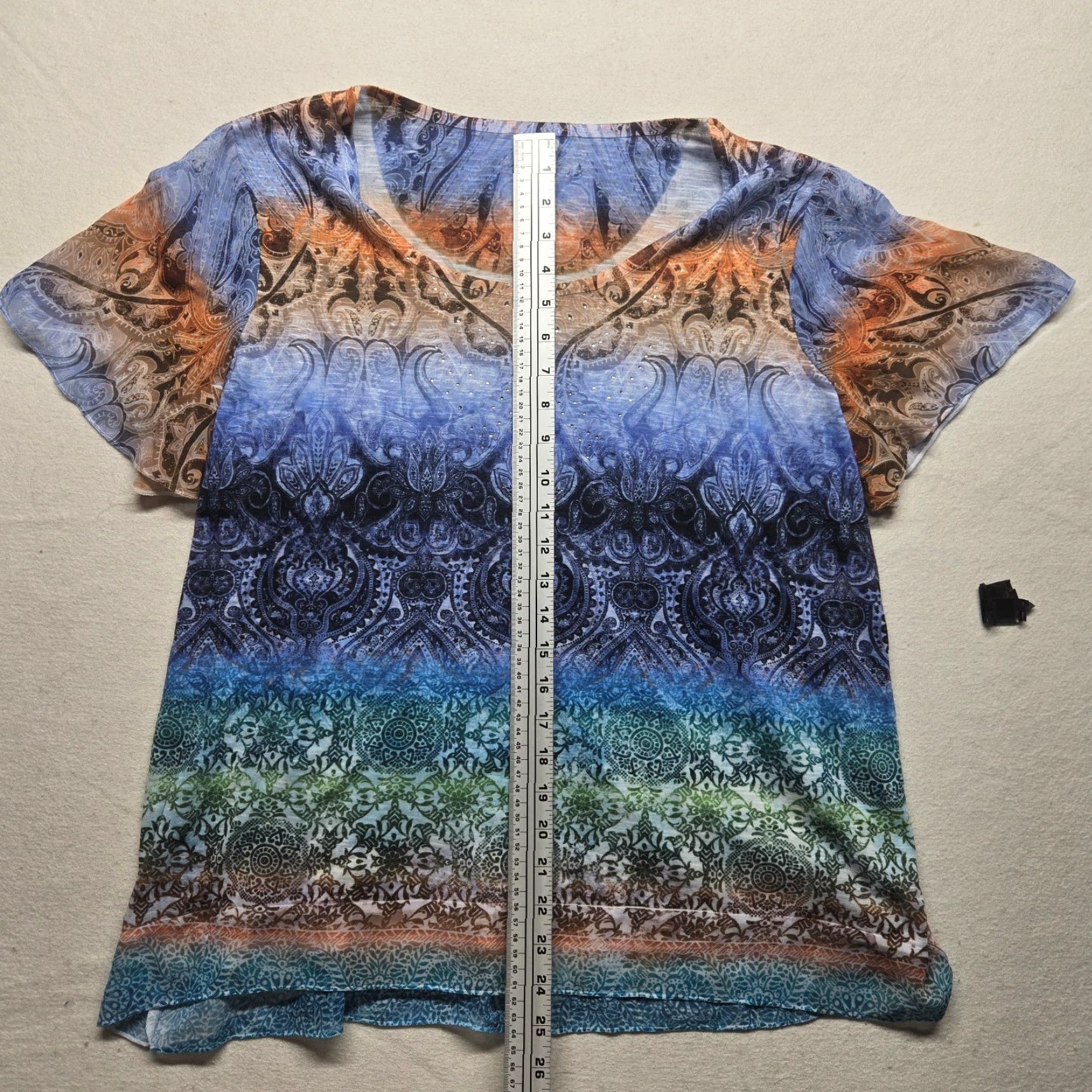 Vintage Orange Blue Pasily Short Sleeve Rhinestone Shirt Top Blouse Adult Women's XL Size XL / US 12-14 / IT 48-50 - 6 Thumbnail