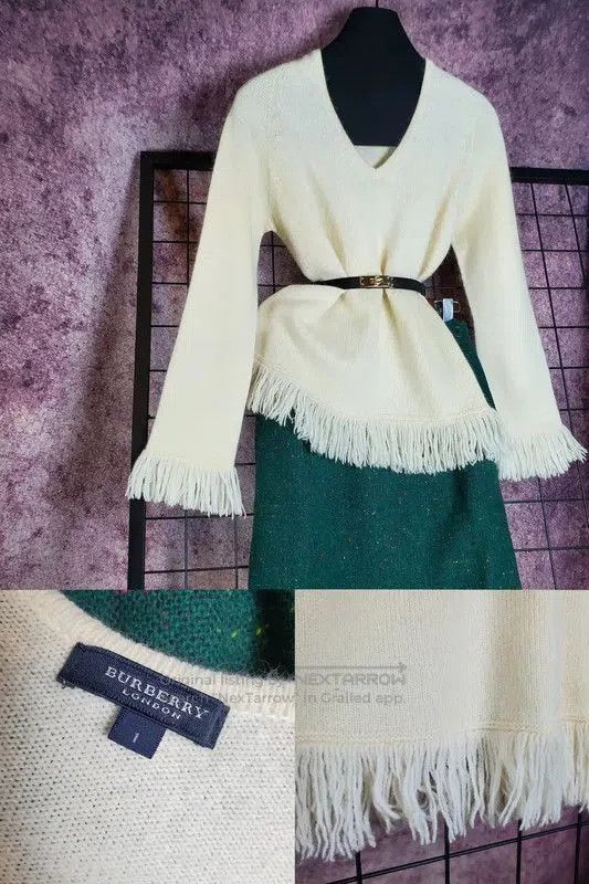 Burberry Burberry Beige Fringe Knit Sweater for Women. Size S / US 4 / IT 40 - 1 Thumbnail