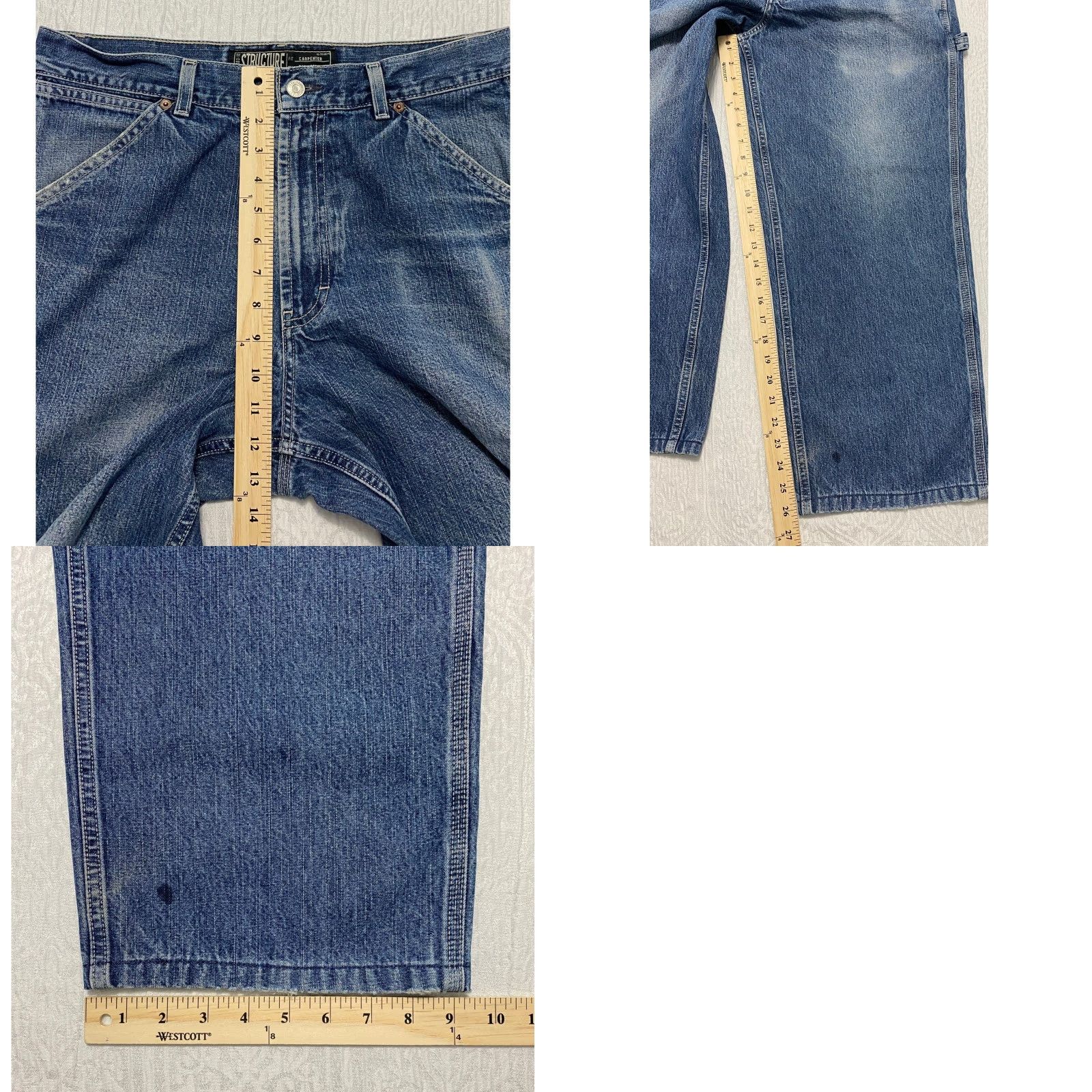 Vintage VINTAGE Structure Men's Carpenter Jeans Blue Denim 33x26 Regular Relaxed Fit 5-Pocket, Distressed, Logo, Button Zip Cotton Inseam 26 in Size US 33 - 8 Thumbnail
